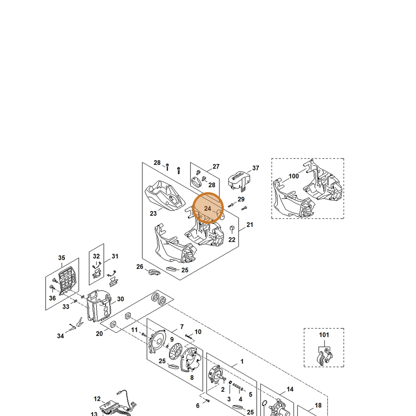 STIHL part FA03-967-1500 — IPL diagram snippet (6x zoom, amber highlight)