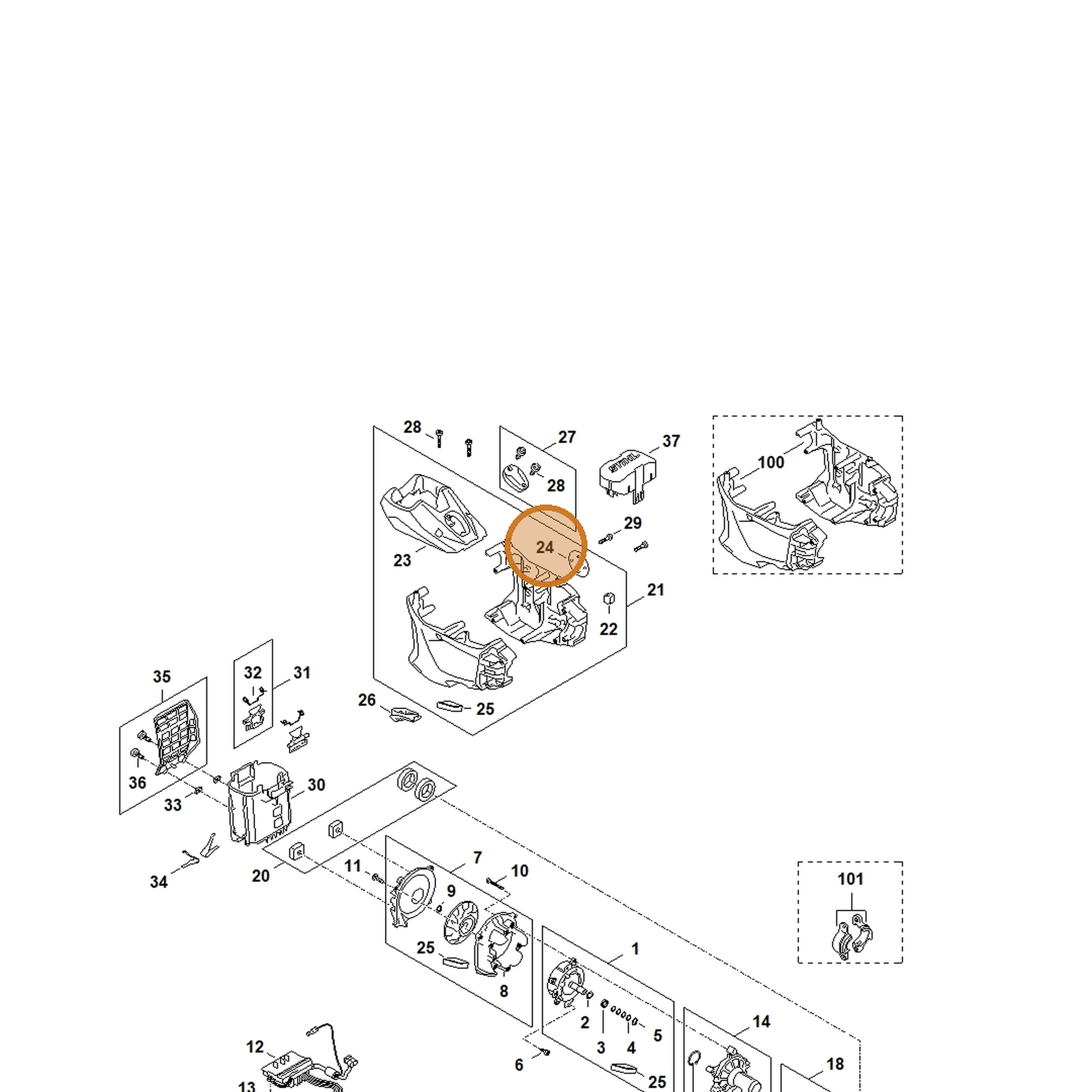 STIHL part FA03-967-1500 — IPL diagram snippet (6x zoom, amber highlight)