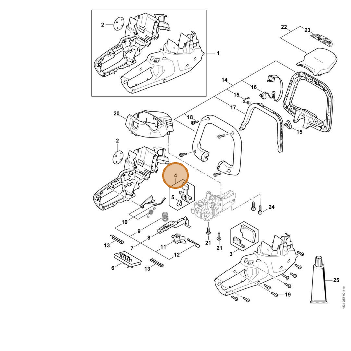 STIHL part FA04-430-9800 — IPL diagram snippet (6x zoom, amber highlight)