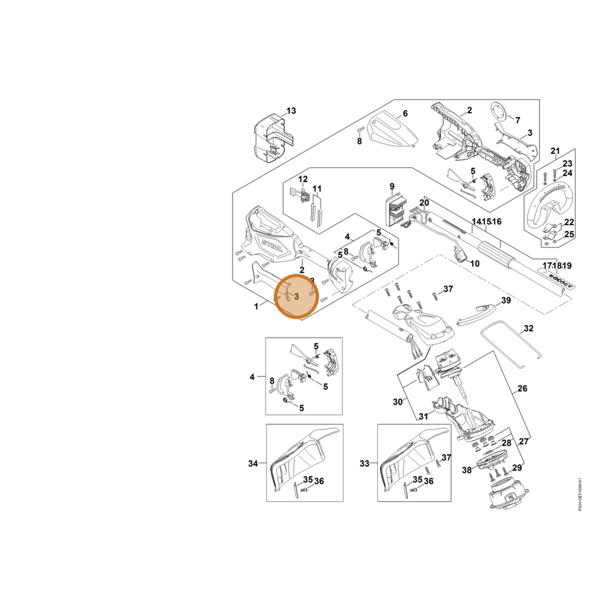 STIHL part FA04-790-0600 — IPL diagram snippet (6x zoom, amber highlight)