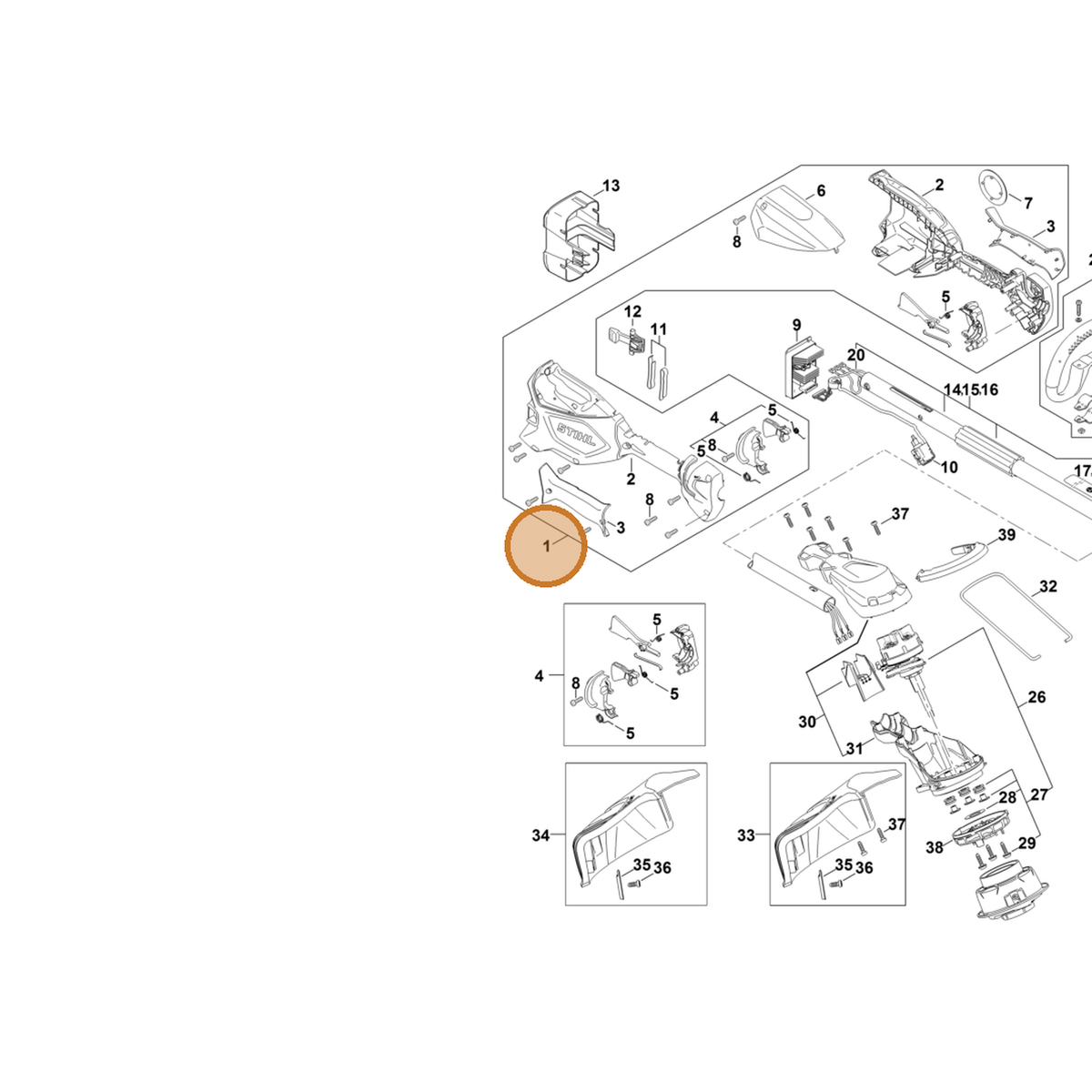 STIHL part FA04-790-1002 — IPL diagram snippet (6x zoom, amber highlight)
