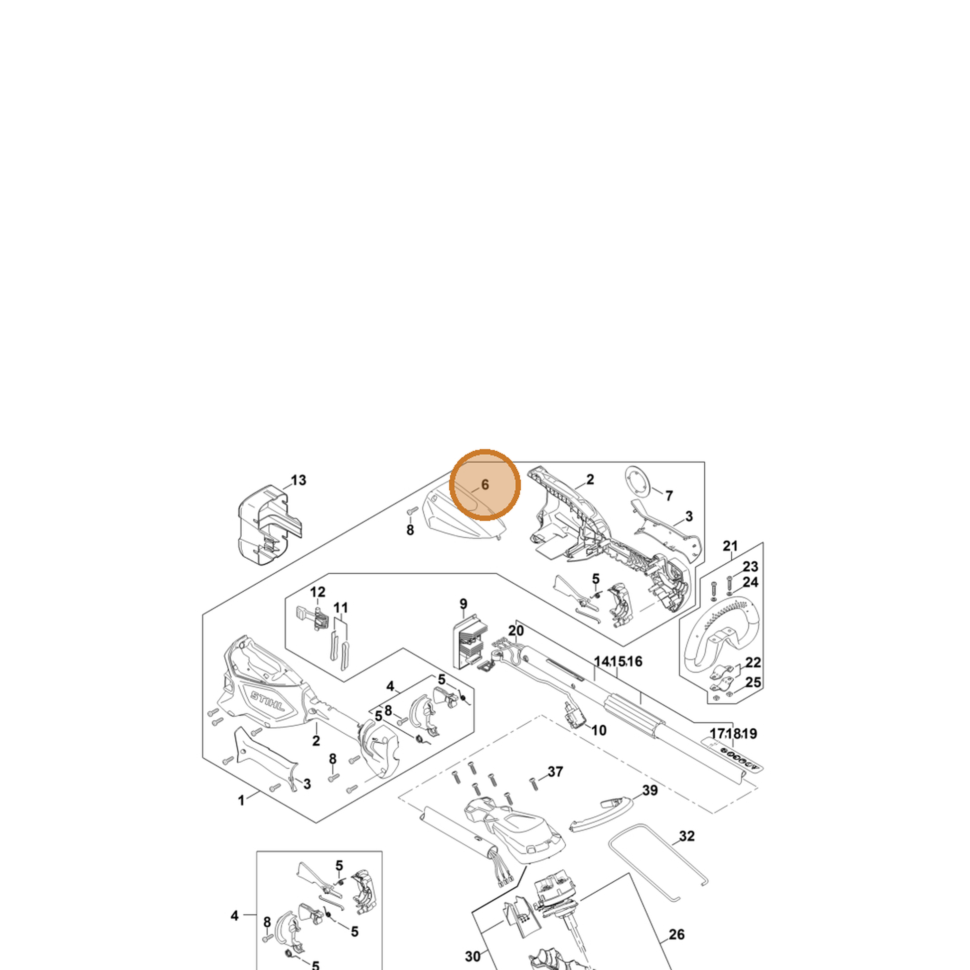 STIHL part FA04-791-7500 — IPL diagram snippet (6x zoom, amber highlight)