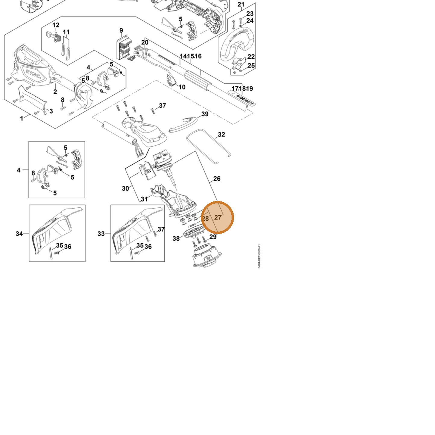 STIHL part FA05-007-1301 — IPL diagram snippet (6x zoom, amber highlight)