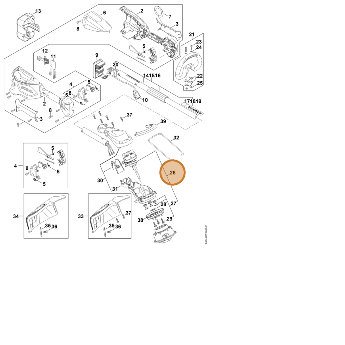 STIHL part FA05-600-0201 — IPL diagram snippet (6x zoom, amber highlight)