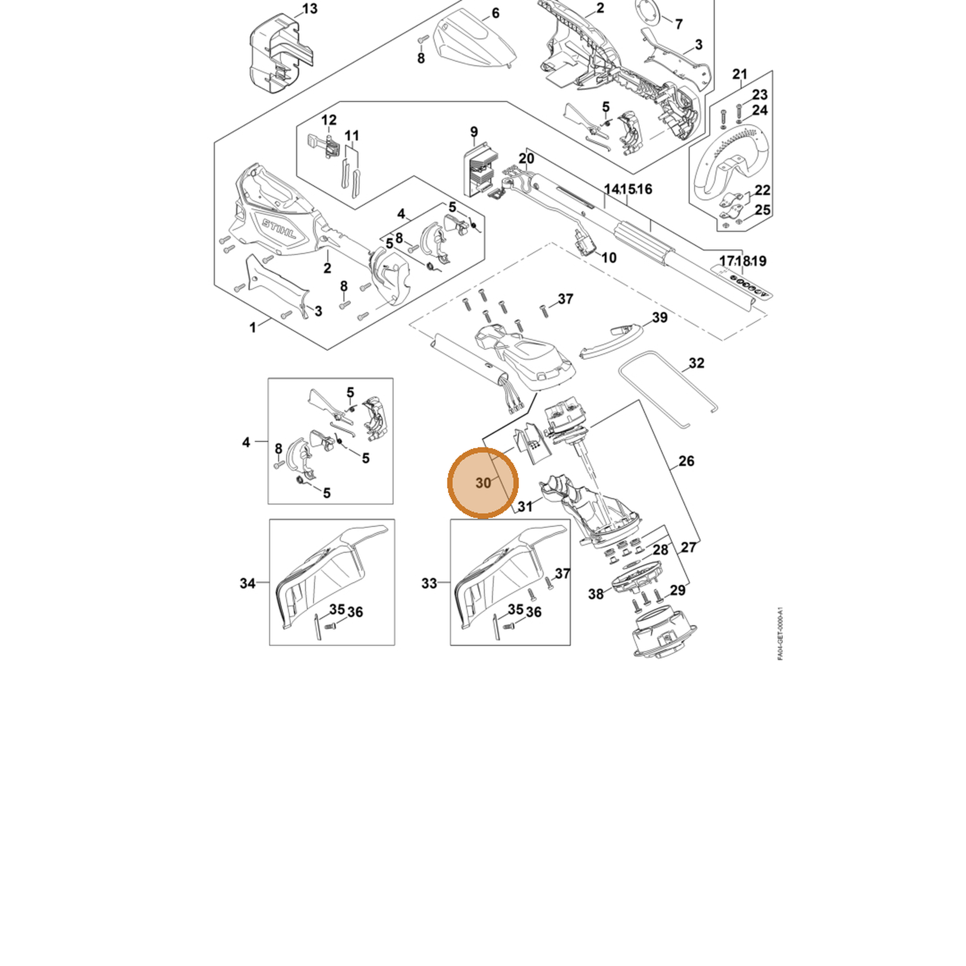 STIHL part FA05-600-0801 — IPL diagram snippet (6x zoom, amber highlight)