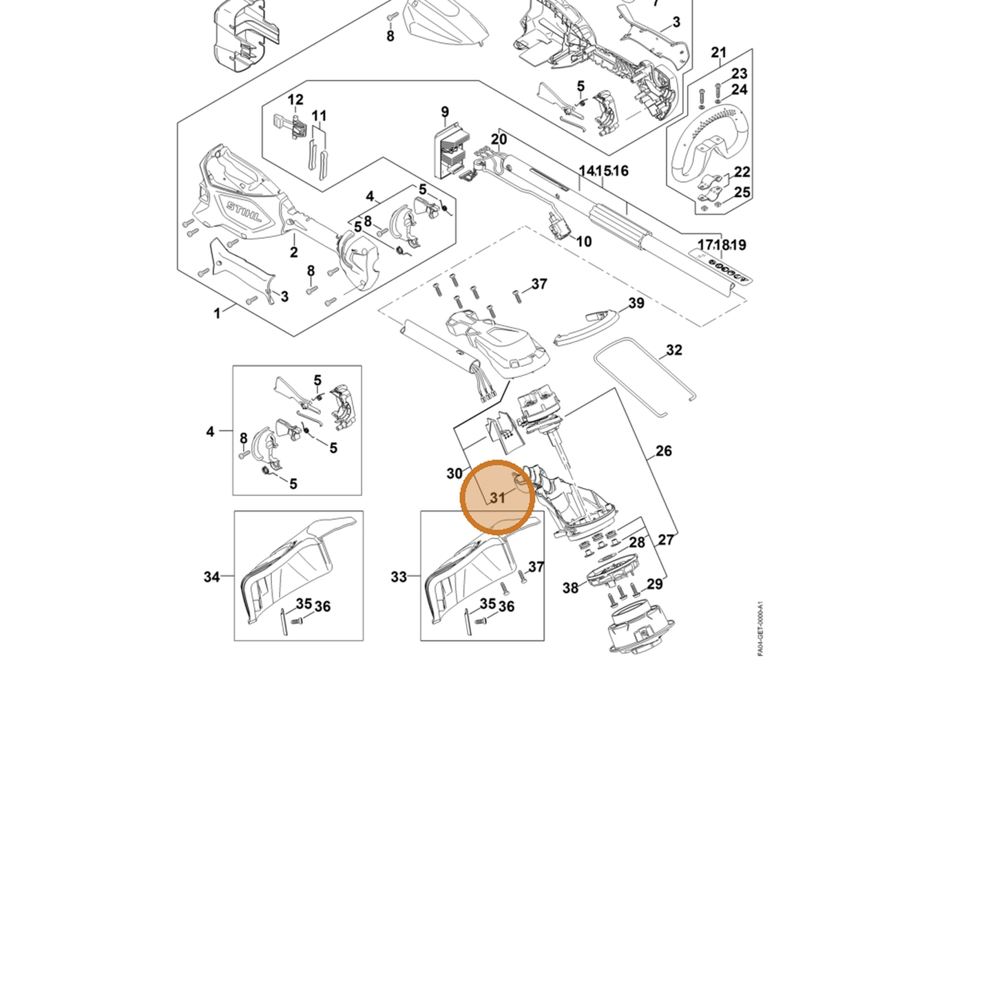 STIHL part FA05-602-1200 — IPL diagram snippet (6x zoom, amber highlight)