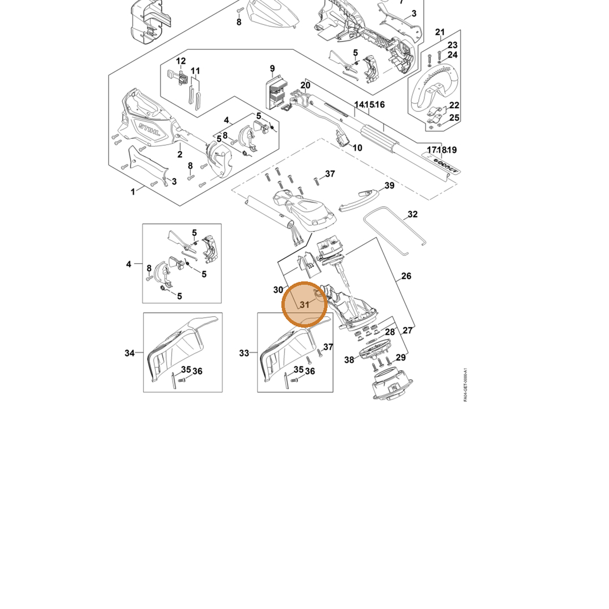 STIHL part FA05-602-1200 — IPL diagram snippet (6x zoom, amber highlight)