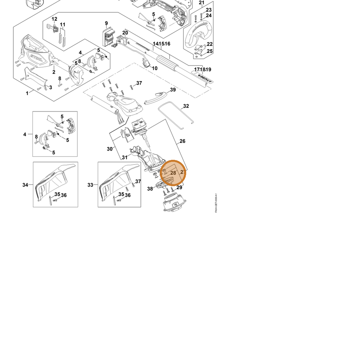 STIHL part FA05-602-9300 — IPL diagram snippet (6x zoom, amber highlight)