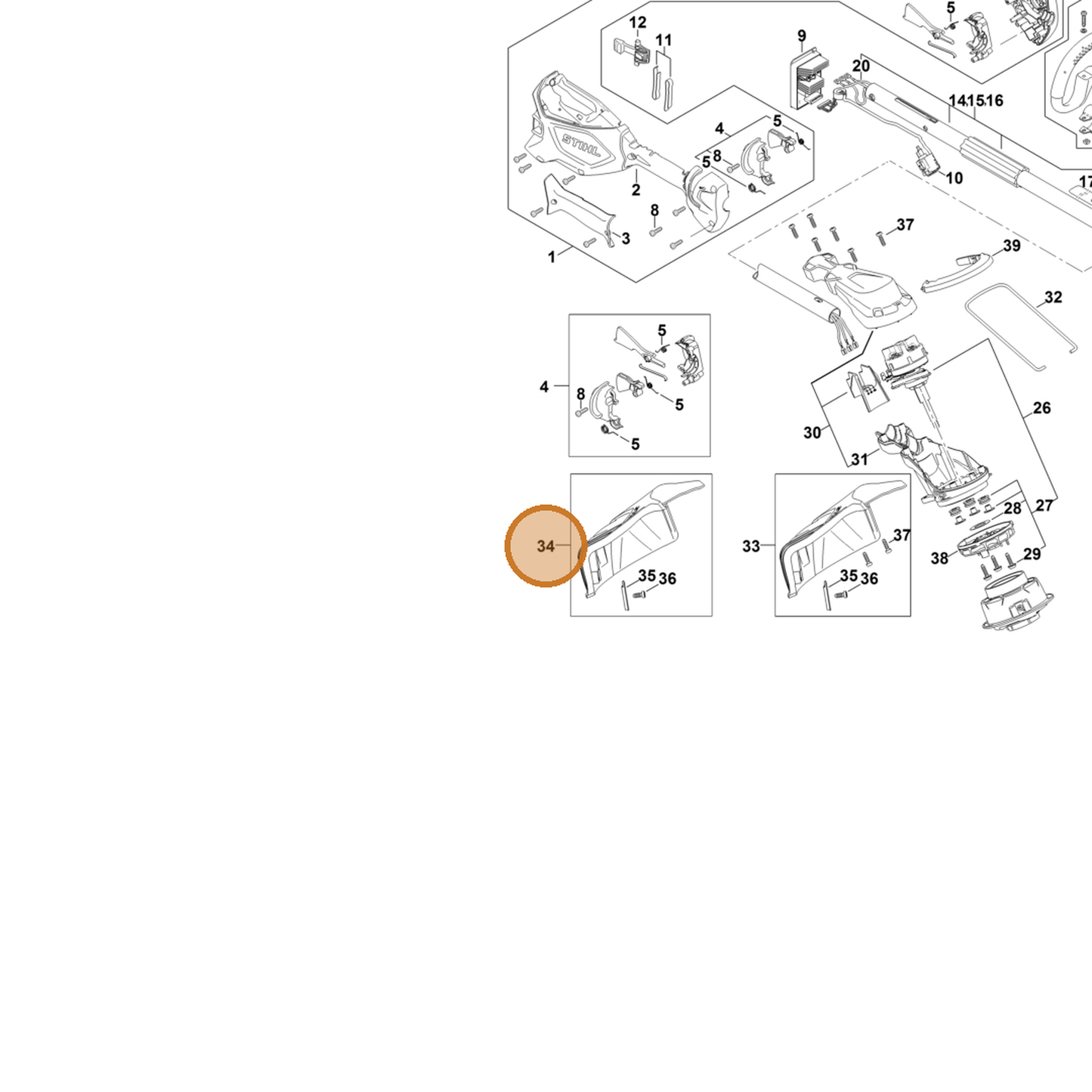 STIHL part FA05-710-8102 — IPL diagram snippet (6x zoom, amber highlight)