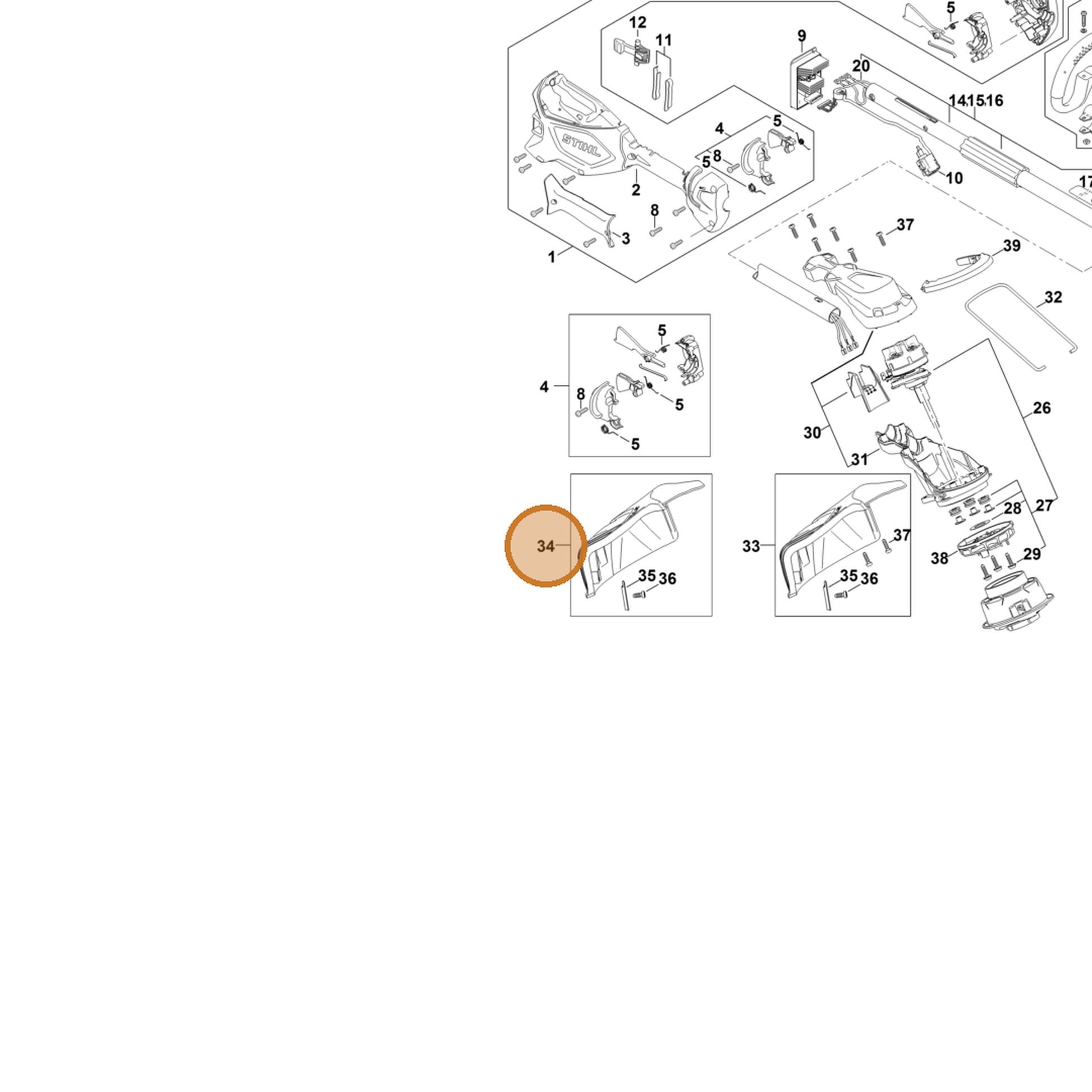 STIHL part FA05-710-8102 — IPL diagram snippet (6x zoom, amber highlight)