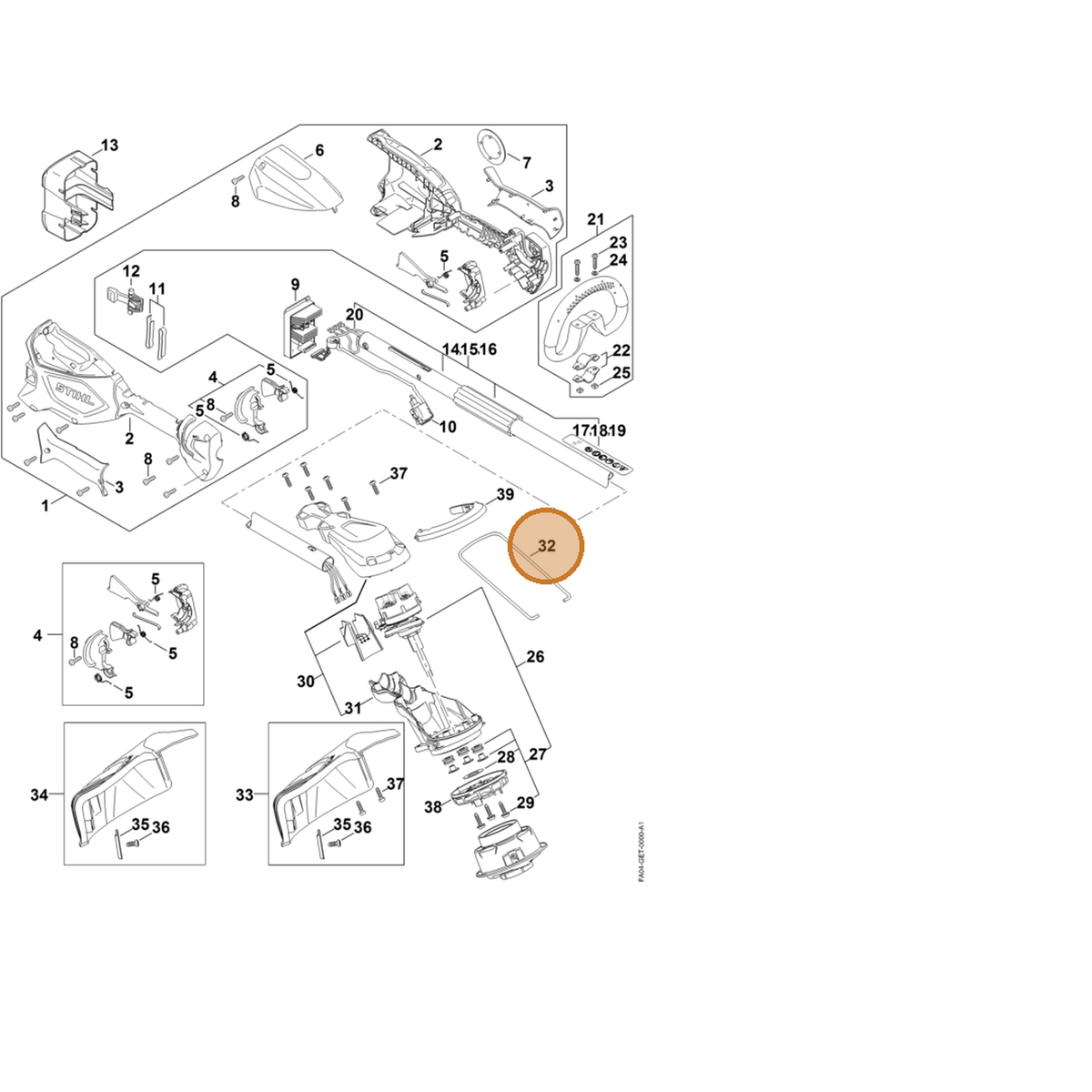 STIHL part FA05-713-3400 — IPL diagram snippet (6x zoom, amber highlight)