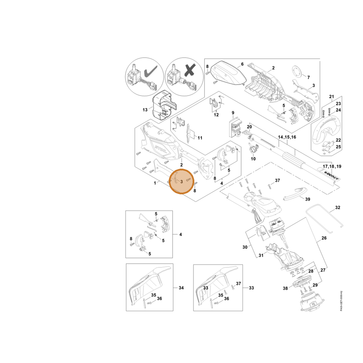 STIHL part FA05-790-0600 — IPL diagram snippet (6x zoom, amber highlight)