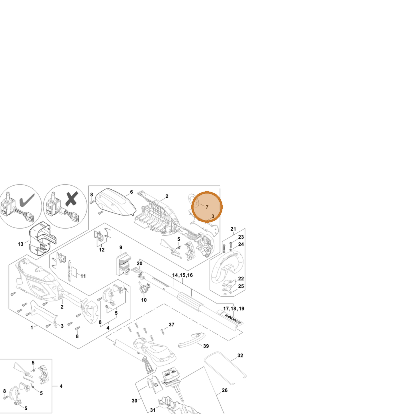 STIHL part FA05-967-1500 — IPL diagram snippet (6x zoom, amber highlight)