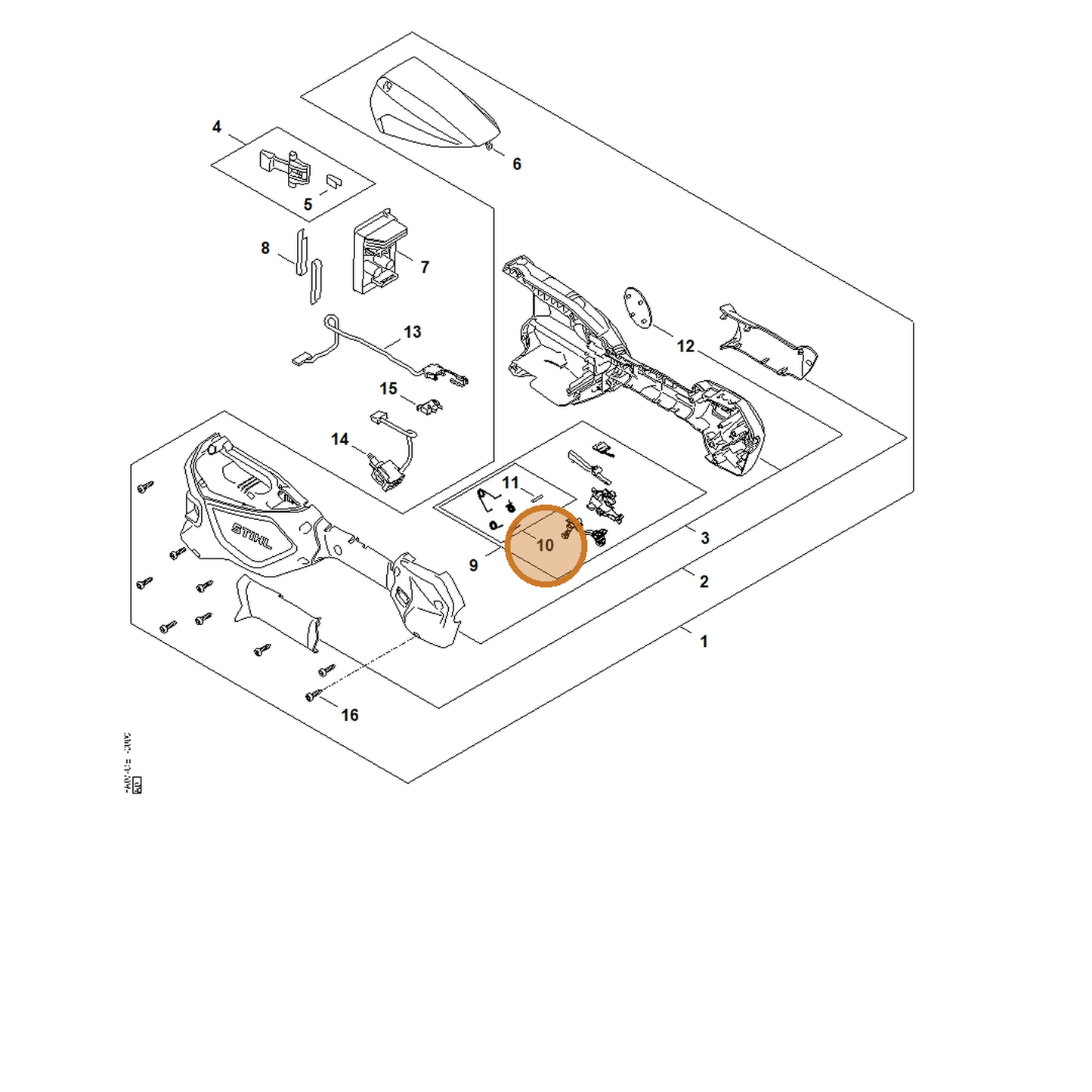 STIHL part FA08-007-1300 — IPL diagram snippet (6x zoom, amber highlight)