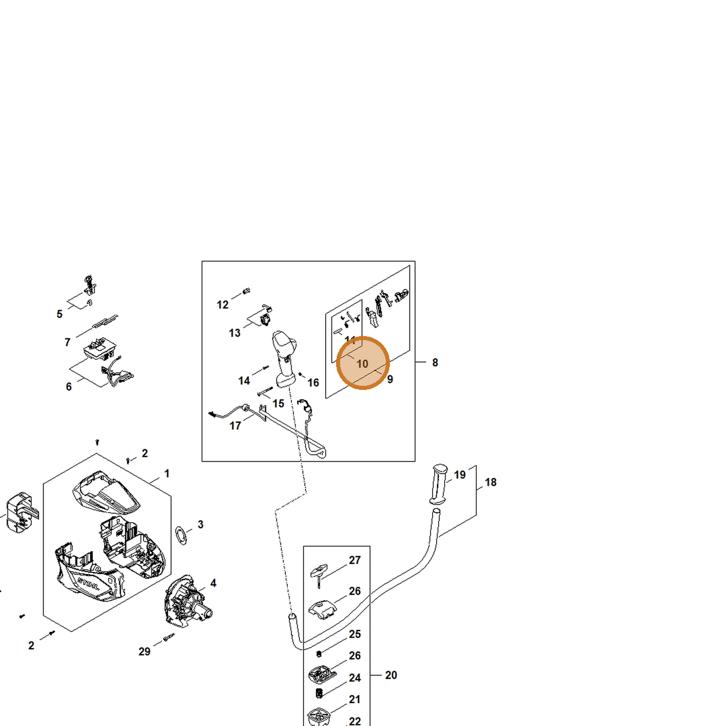 STIHL part FA08-007-1310 — IPL diagram snippet (6x zoom, amber highlight)