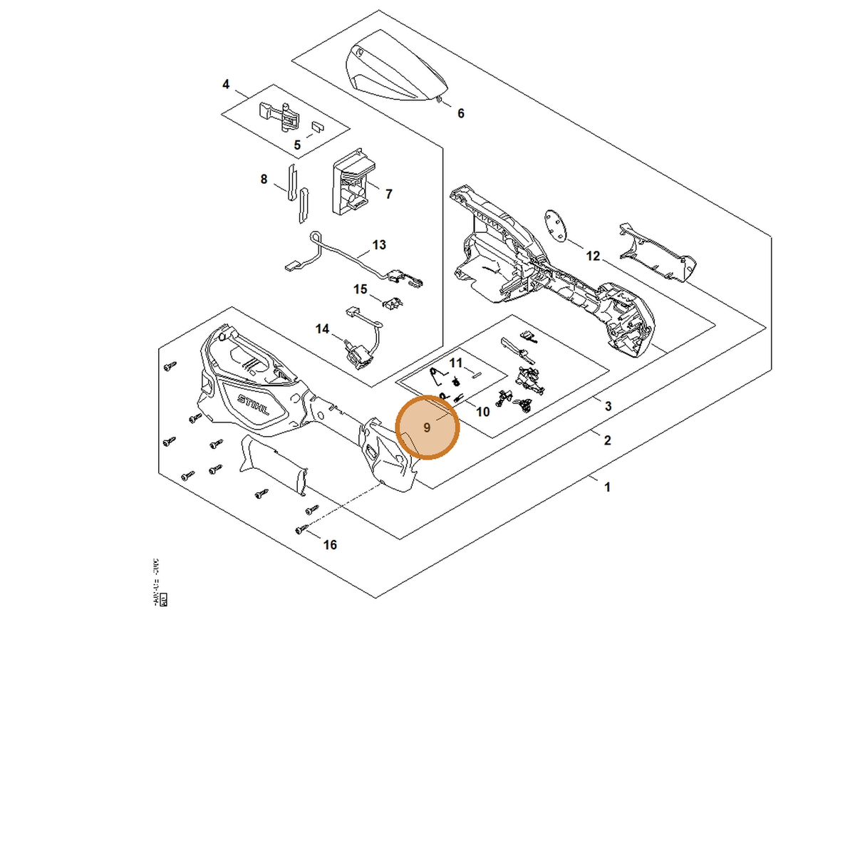 STIHL part FA08-007-3800 — IPL diagram snippet (6x zoom, amber highlight)