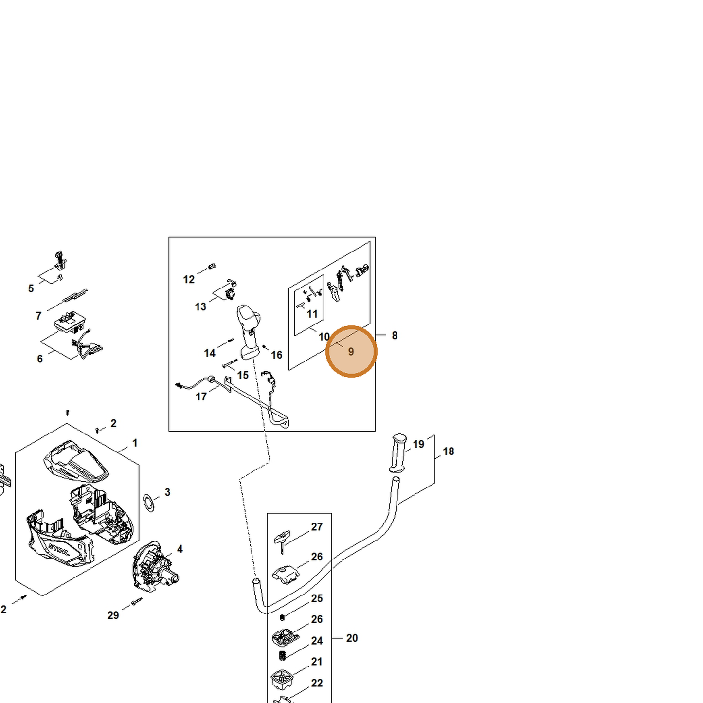 STIHL part FA08-007-3810 — IPL diagram snippet (6x zoom, amber highlight)