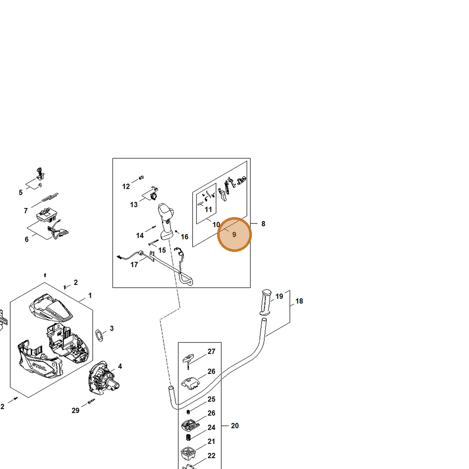 STIHL part FA08-007-3810 — IPL diagram snippet (6x zoom, amber highlight)