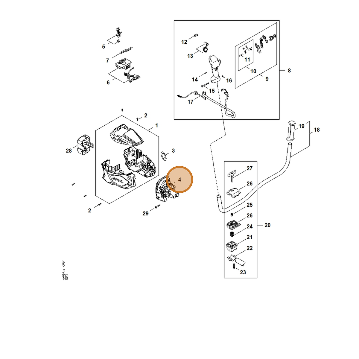 STIHL part FA08-011-6005 — IPL diagram snippet (6x zoom, amber highlight)