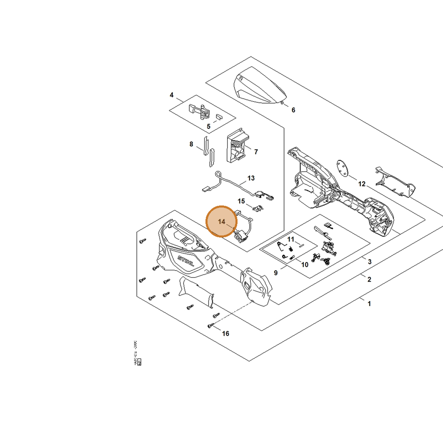 STIHL part FA08-430-0500 — IPL diagram snippet (6x zoom, amber highlight)