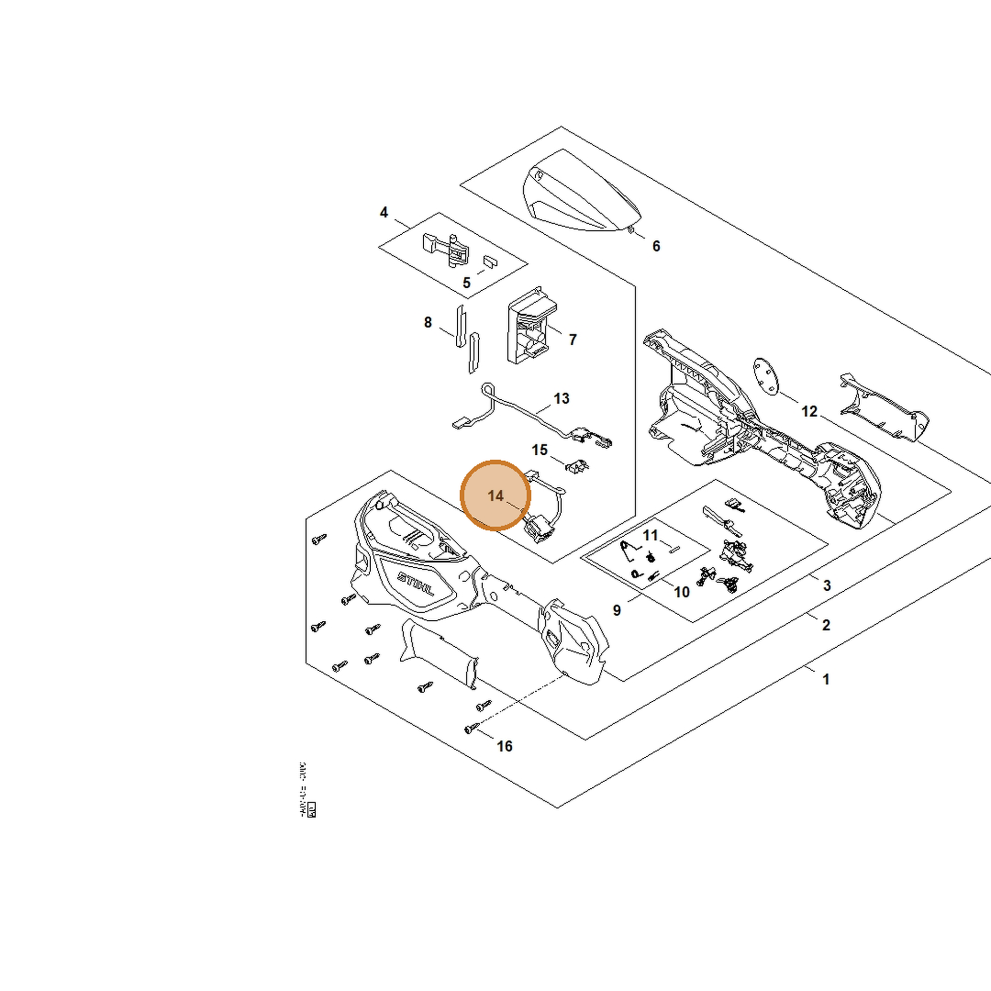 STIHL part FA08-430-0500 — IPL diagram snippet (6x zoom, amber highlight)