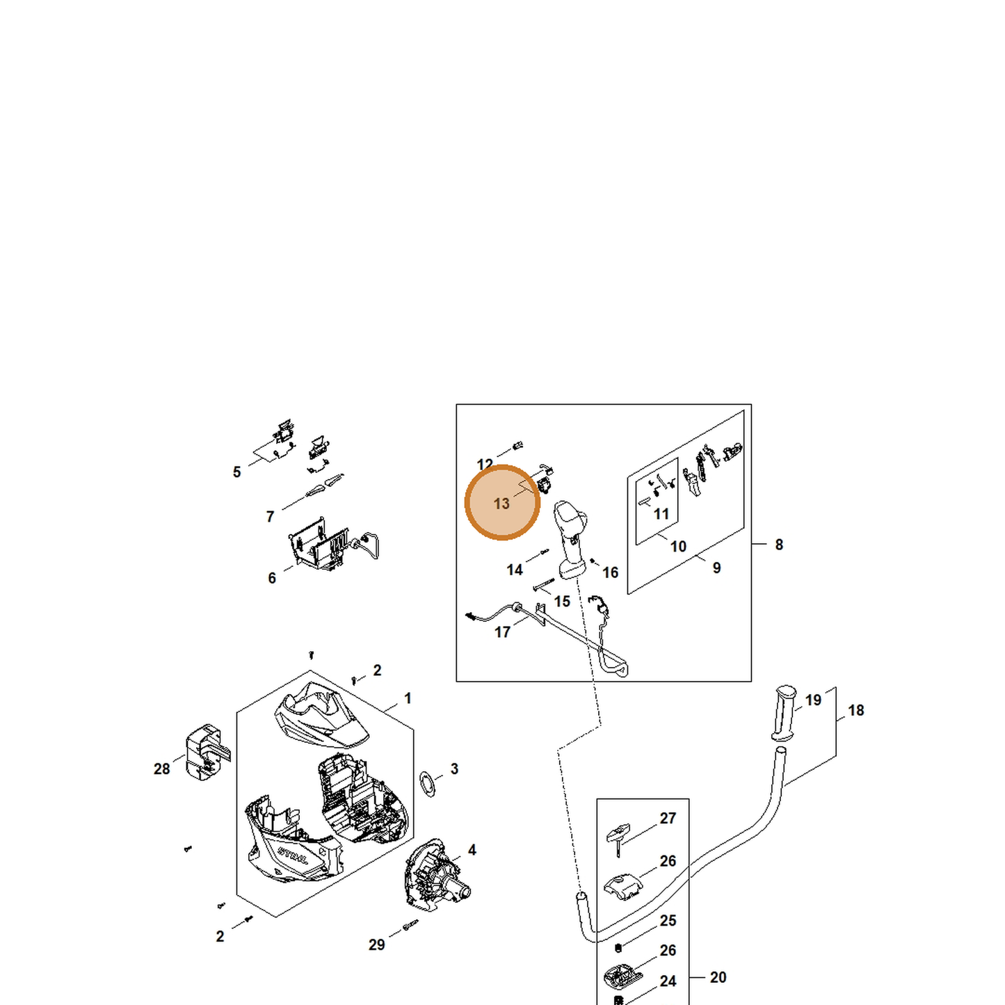STIHL part FA08-430-0560 — IPL diagram snippet (6x zoom, amber highlight)