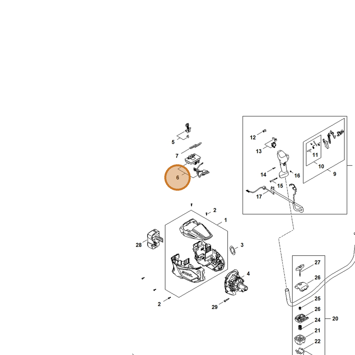 STIHL part FA08-430-1402 — IPL diagram snippet (6x zoom, amber highlight)