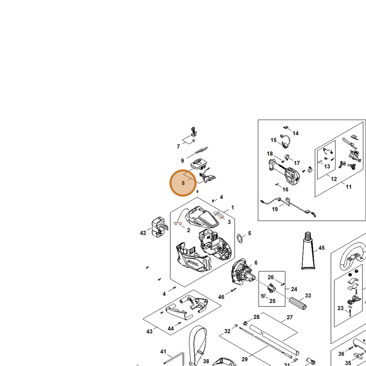 STIHL part FA08-430-1422 — IPL diagram snippet (6x zoom, amber highlight)