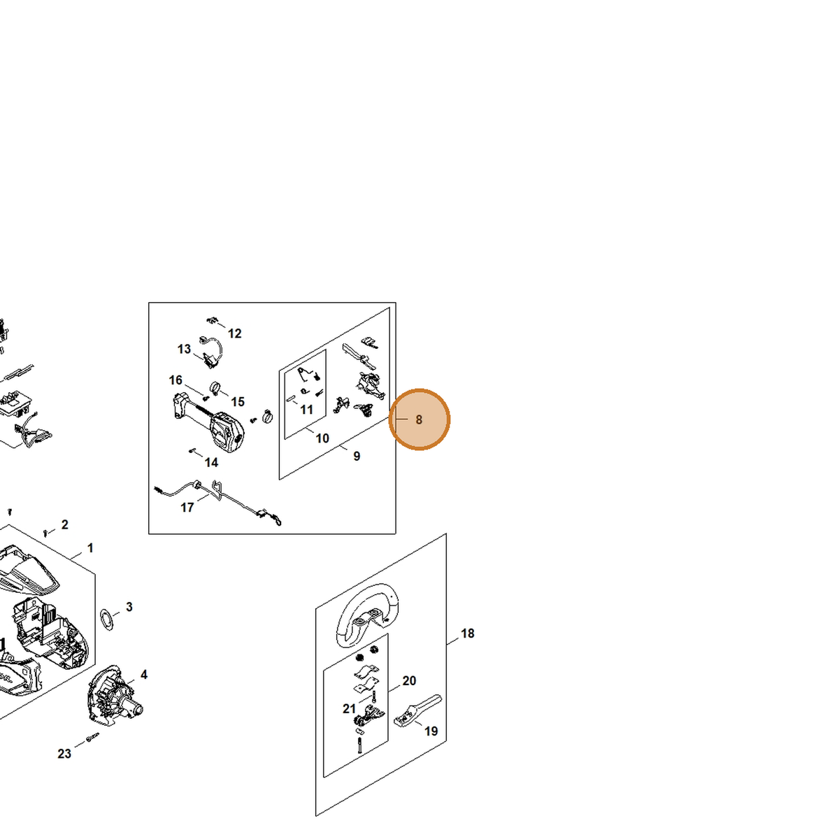 STIHL part FA08-790-1300 — IPL diagram snippet (6x zoom, amber highlight)