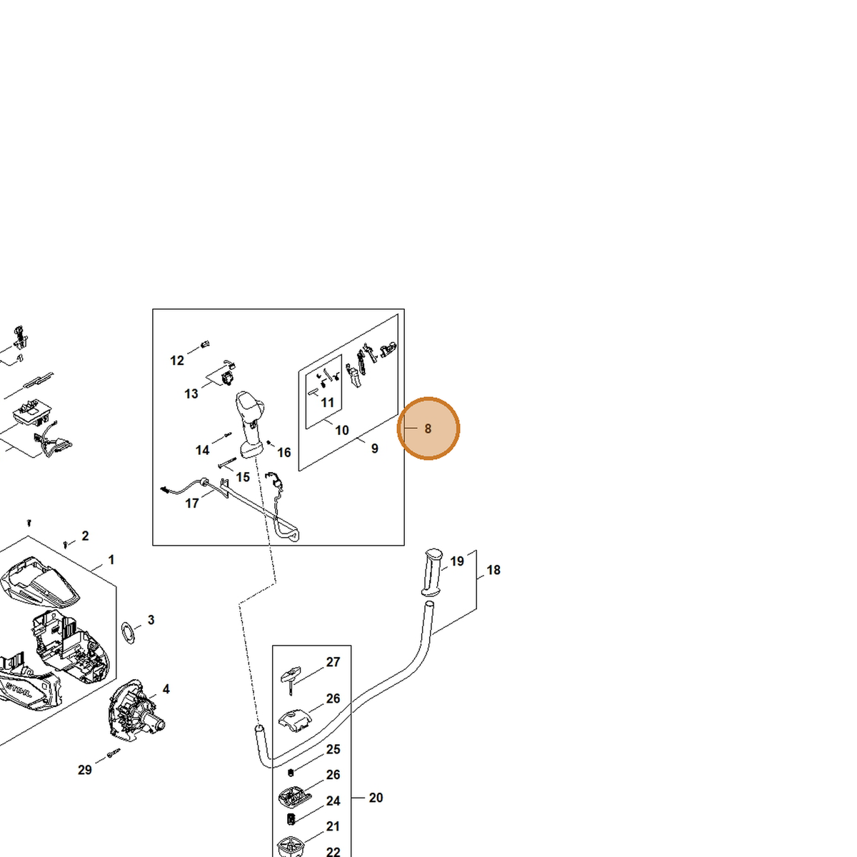 STIHL part FA08-790-1310 — IPL diagram snippet (6x zoom, amber highlight)