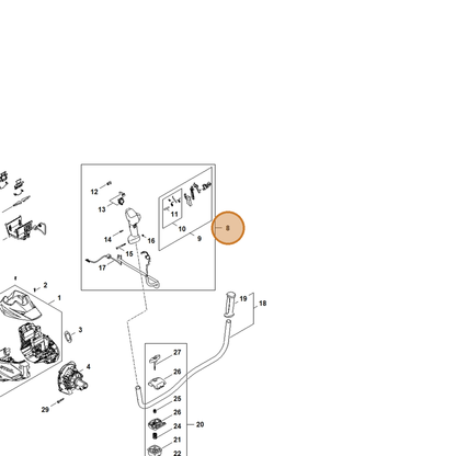 STIHL part FA08-790-1360 — IPL diagram snippet (6x zoom, amber highlight)