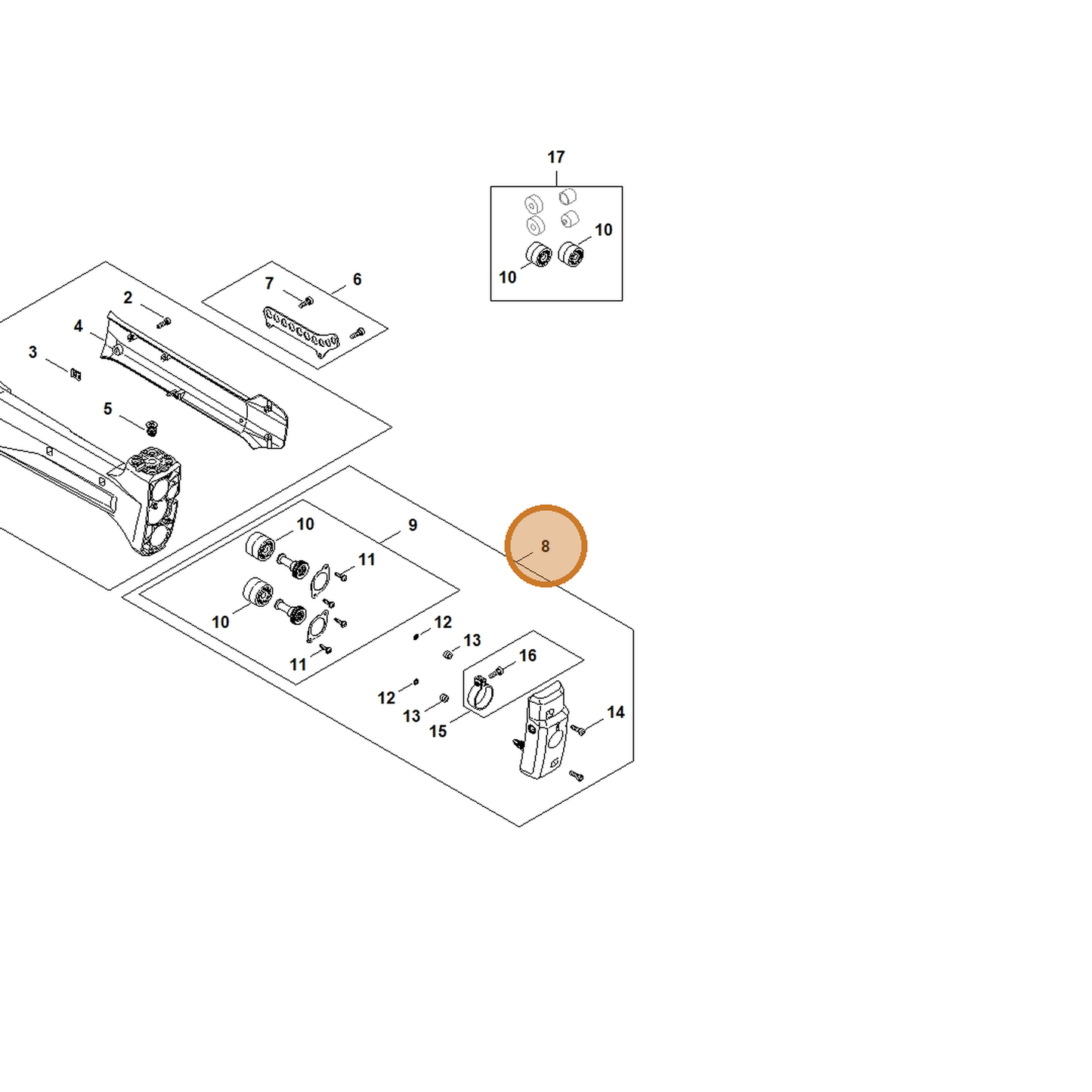 STIHL part FA09-790-7601 — IPL diagram snippet (6x zoom, amber highlight)