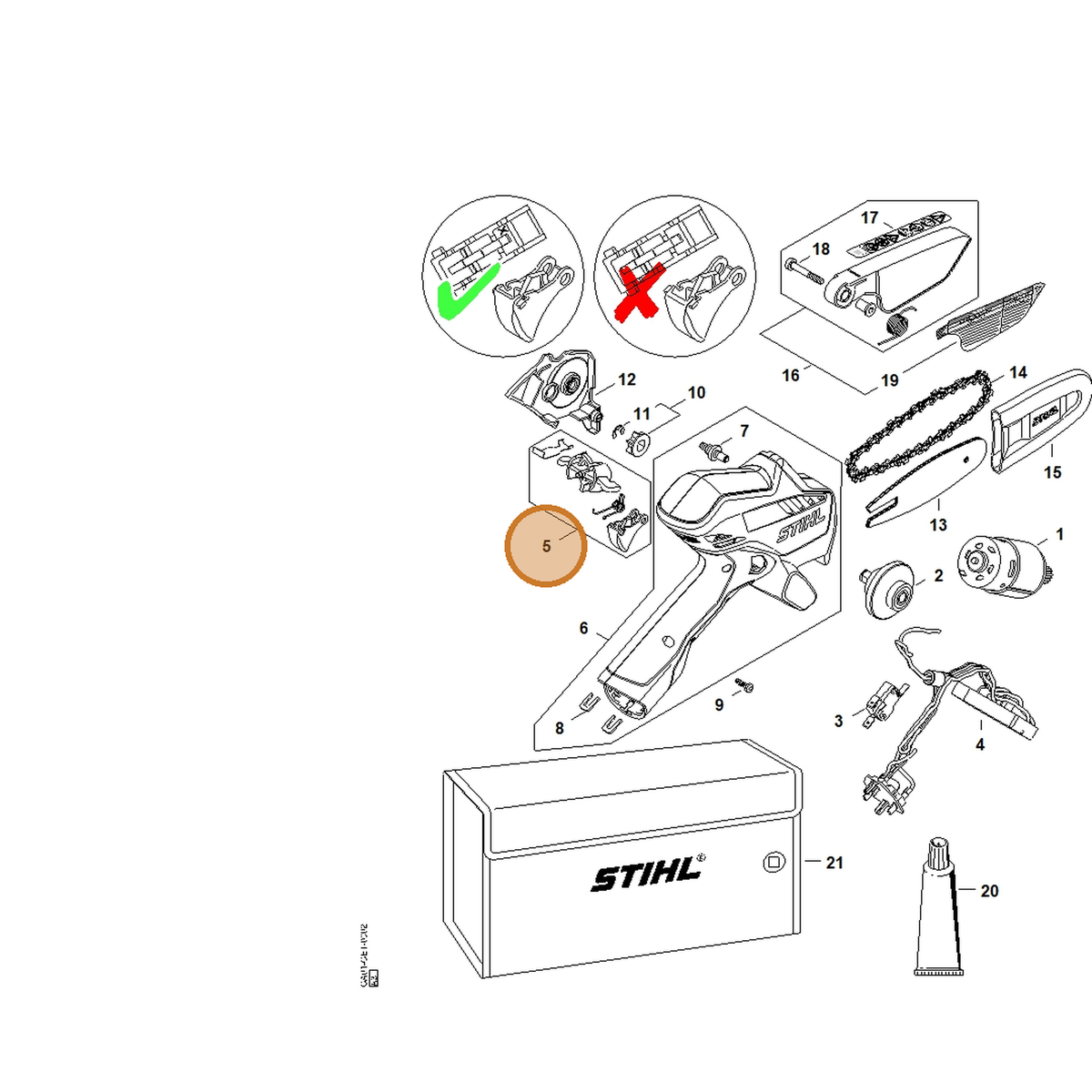 STIHL part GA01-007-3802 — IPL diagram snippet (6x zoom, amber highlight)