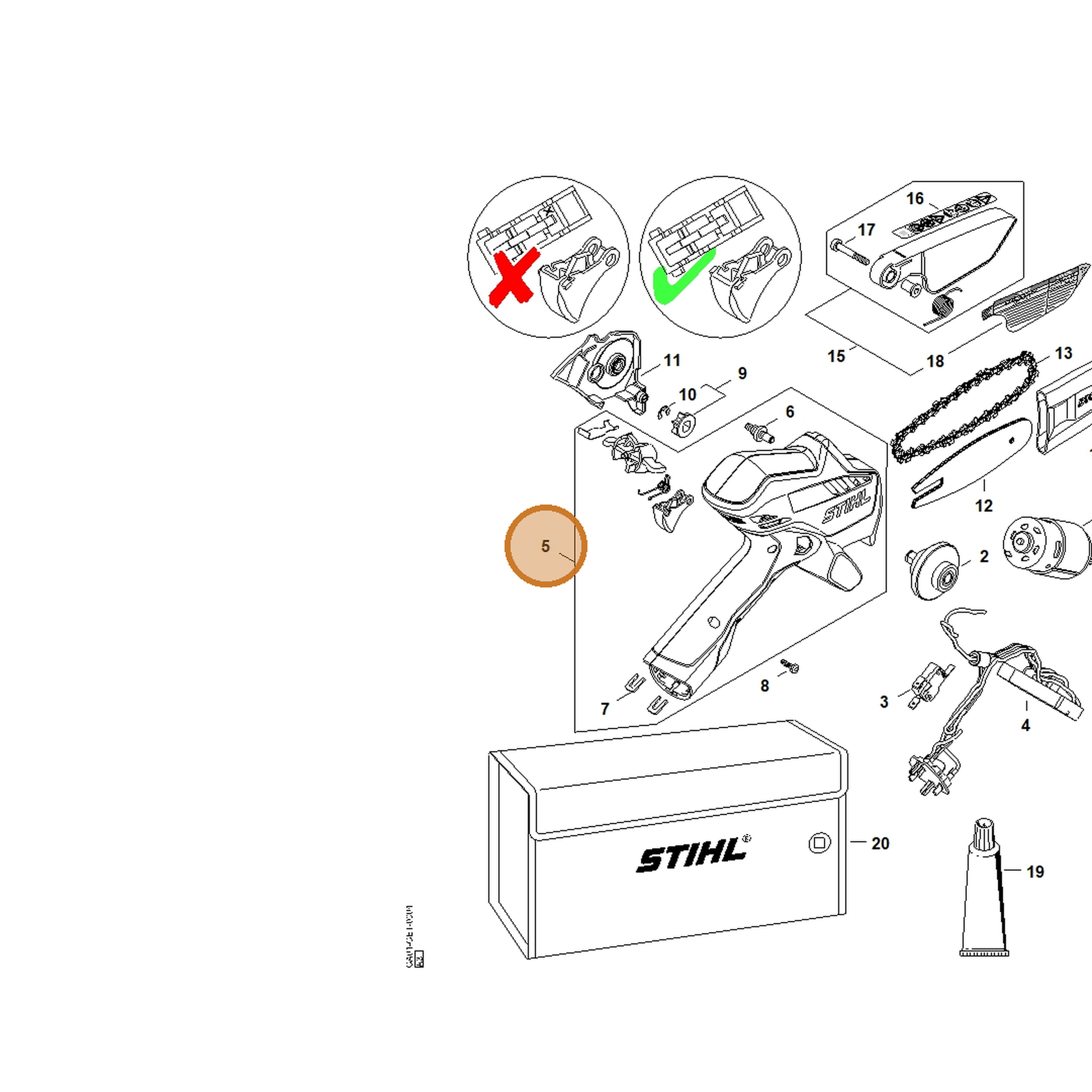 STIHL part GA01-007-4600 — IPL diagram snippet (6x zoom, amber highlight)