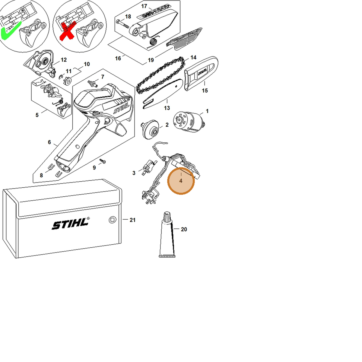 STIHL part GA01-430-1420 — IPL diagram snippet (6x zoom, amber highlight)