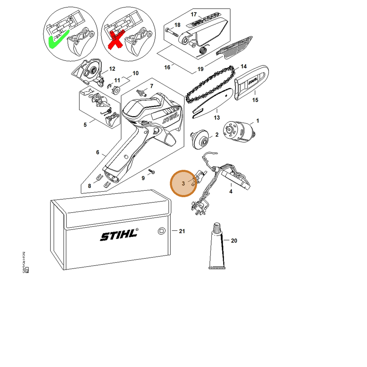 STIHL part GA01-435-0301 — IPL diagram snippet (6x zoom, amber highlight)