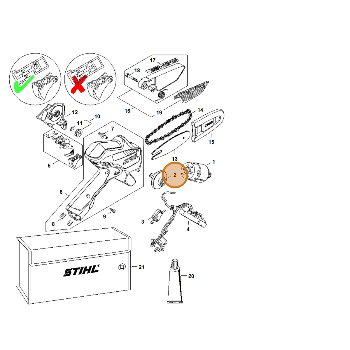 STIHL part GA01-640-2200 — IPL diagram snippet (6x zoom, amber highlight)