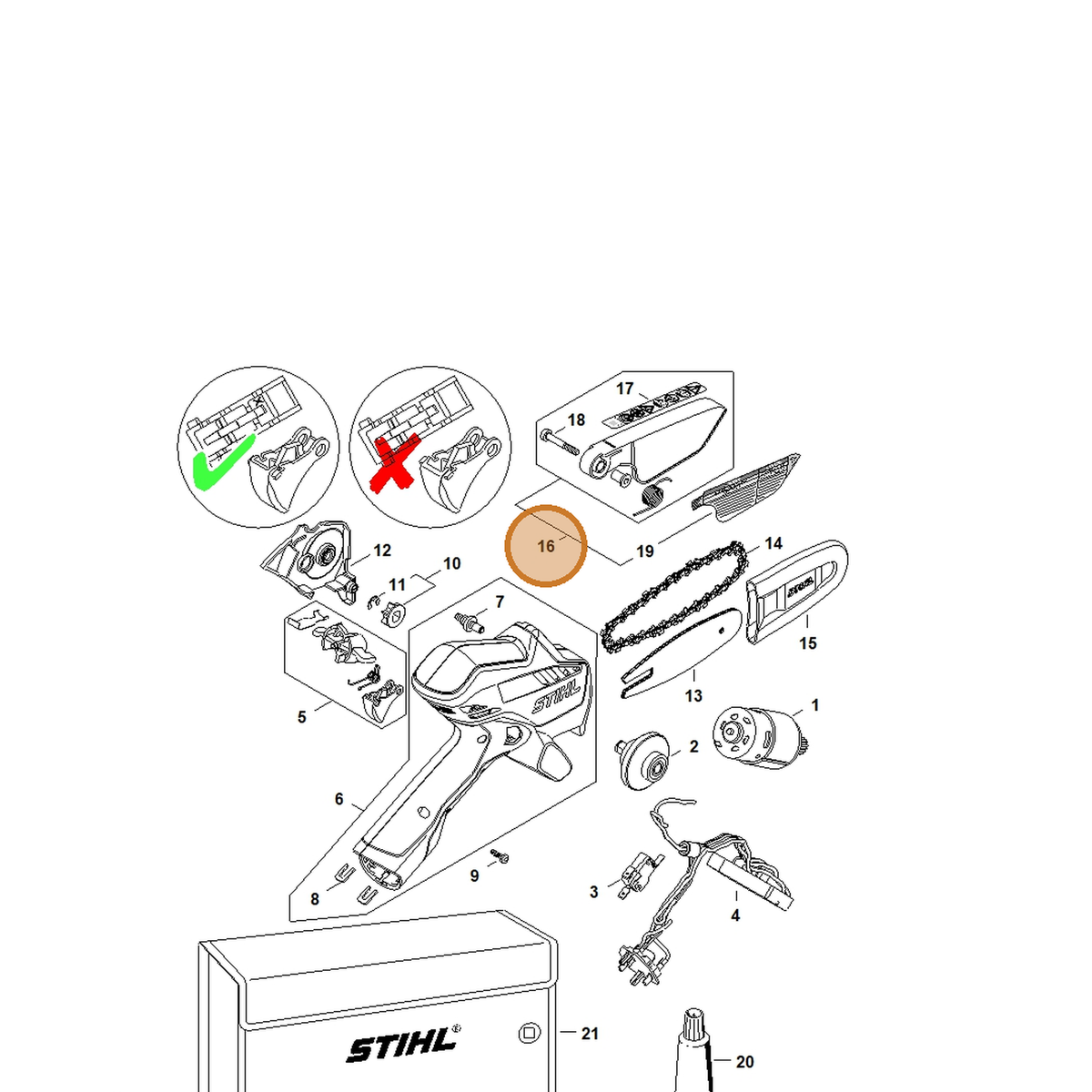STIHL part GA01-710-7021 — IPL diagram snippet (6x zoom, amber highlight)
