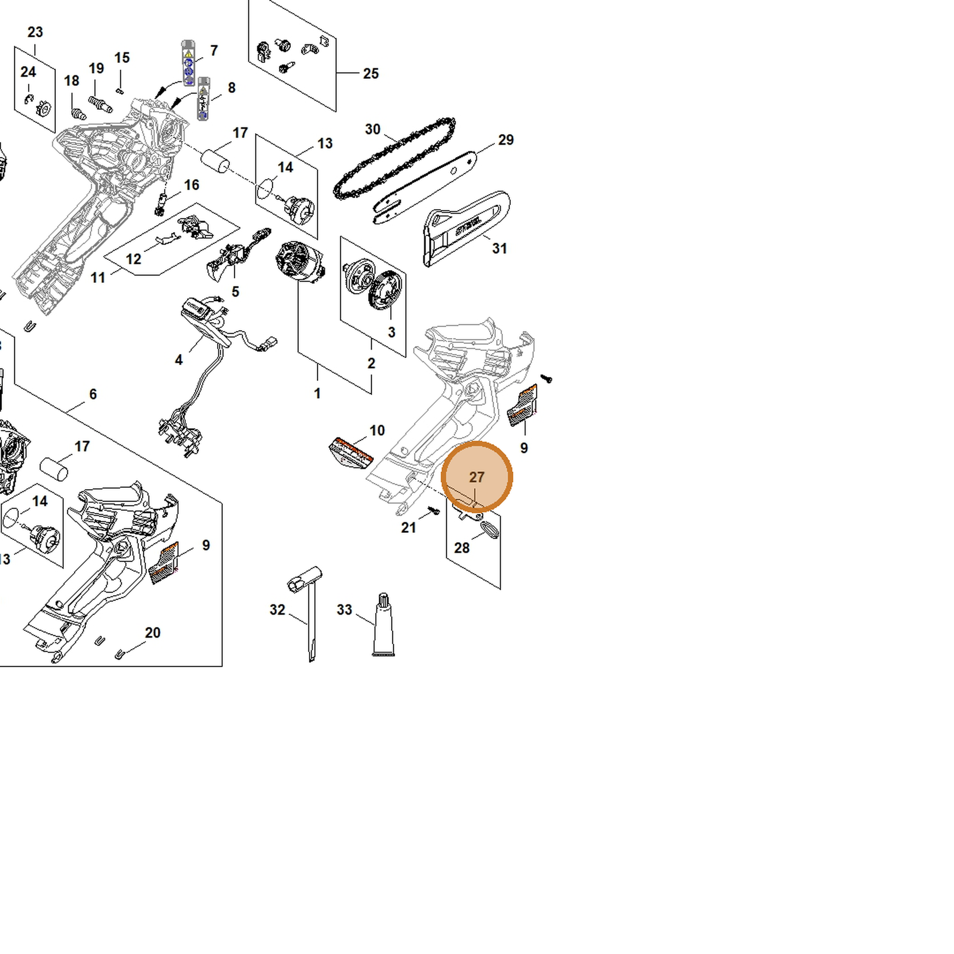 STIHL part GA04-490-2500 — IPL diagram snippet (6x zoom, amber highlight)