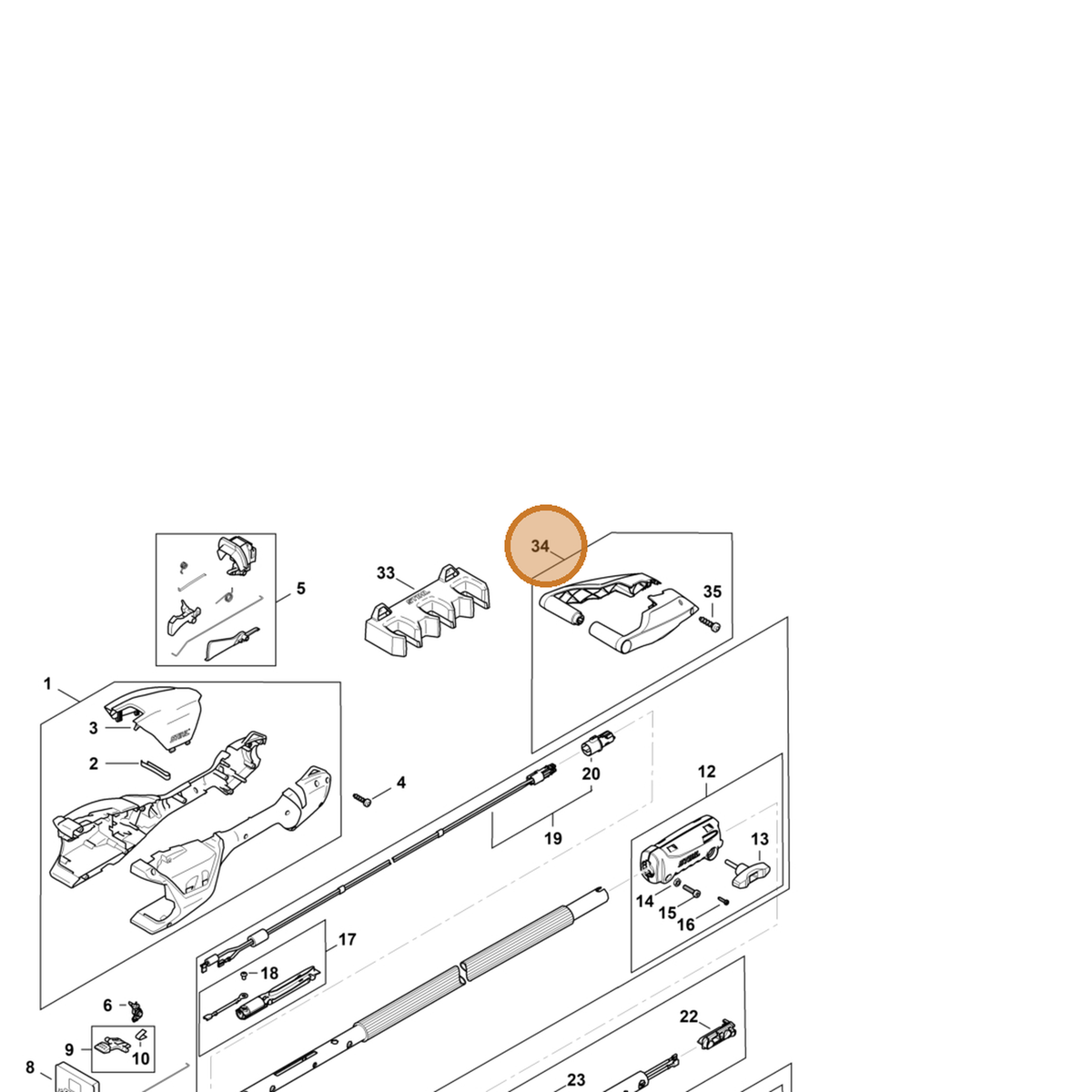 STIHL part HA01-007-1000 — IPL diagram snippet (6x zoom, amber highlight)