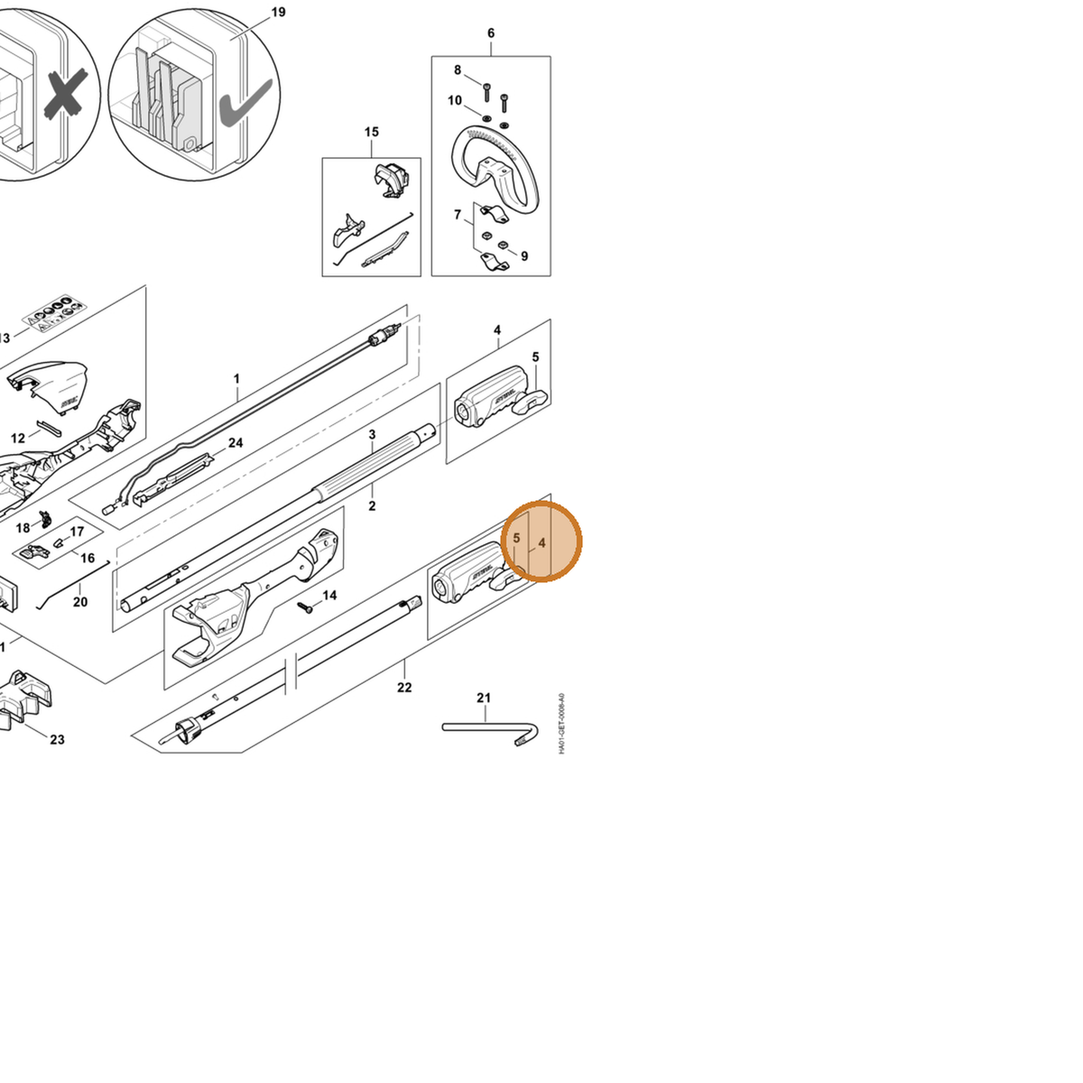 STIHL part HA01-160-0700 — IPL diagram snippet (6x zoom, amber highlight)