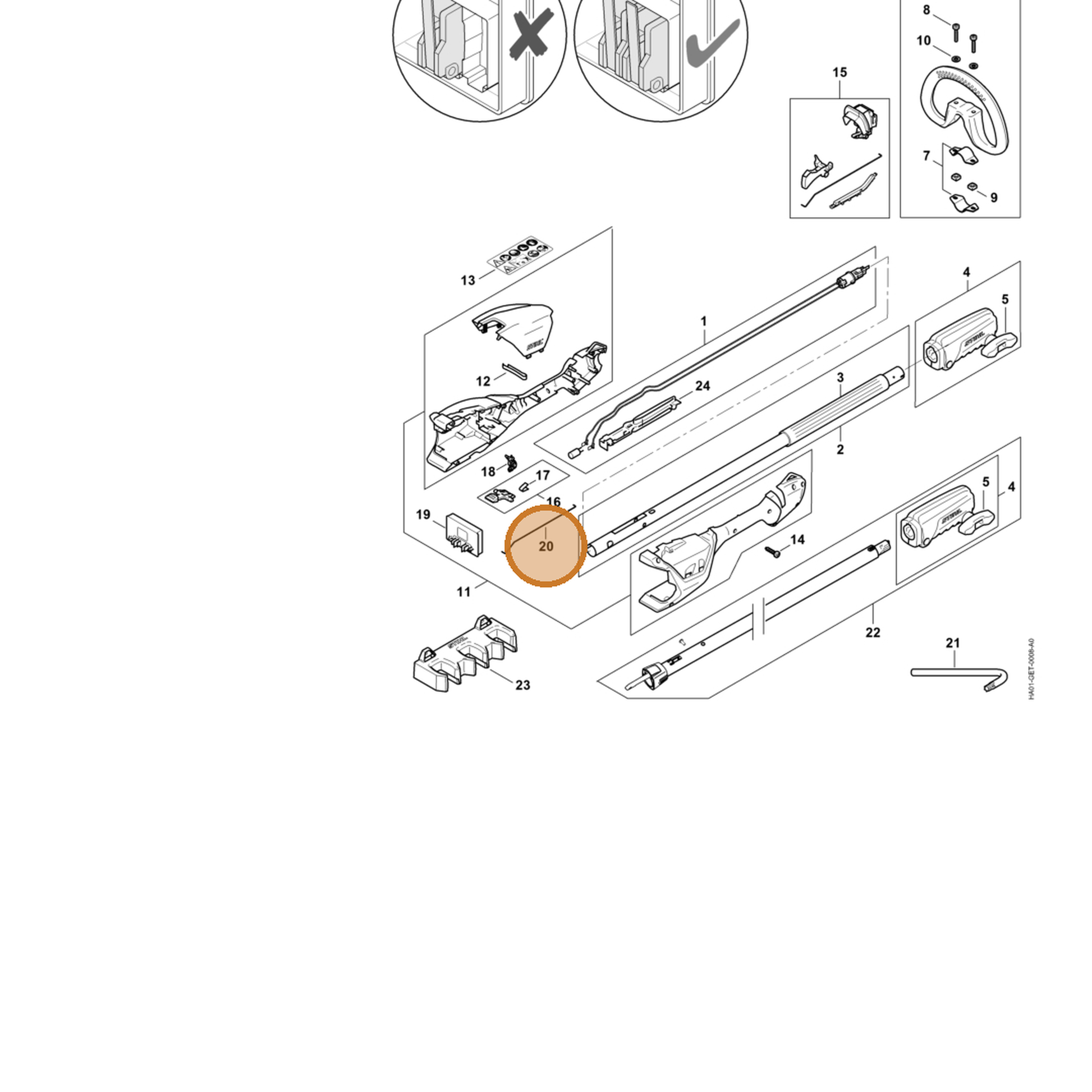 STIHL part HA01-182-4900 — IPL diagram snippet (6x zoom, amber highlight)