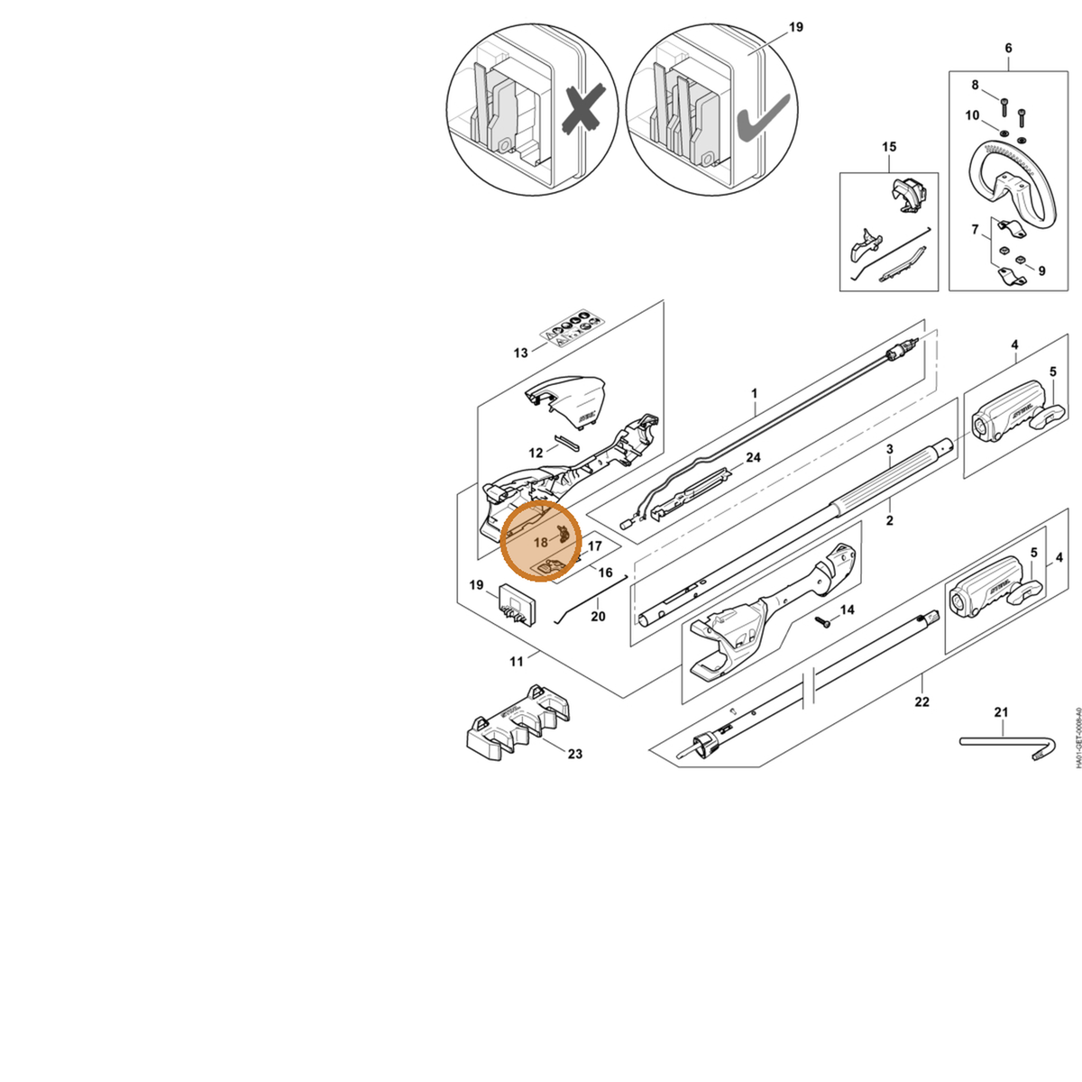 STIHL part HA01-430-6400 — IPL diagram snippet (6x zoom, amber highlight)