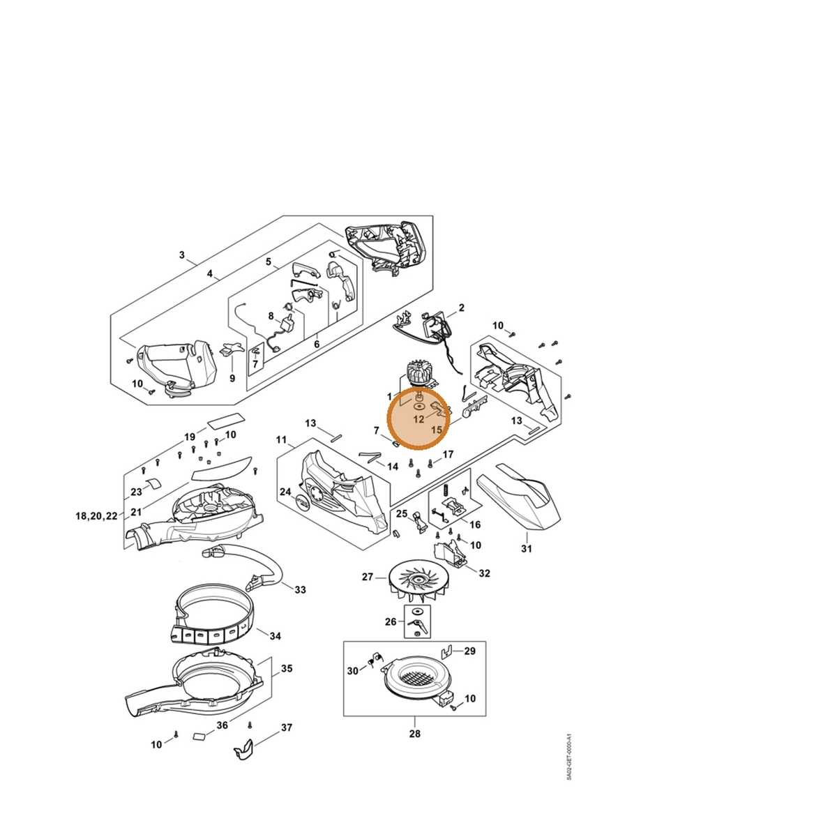 STIHL part HA01-435-7302 — IPL diagram snippet (6x zoom, amber highlight)