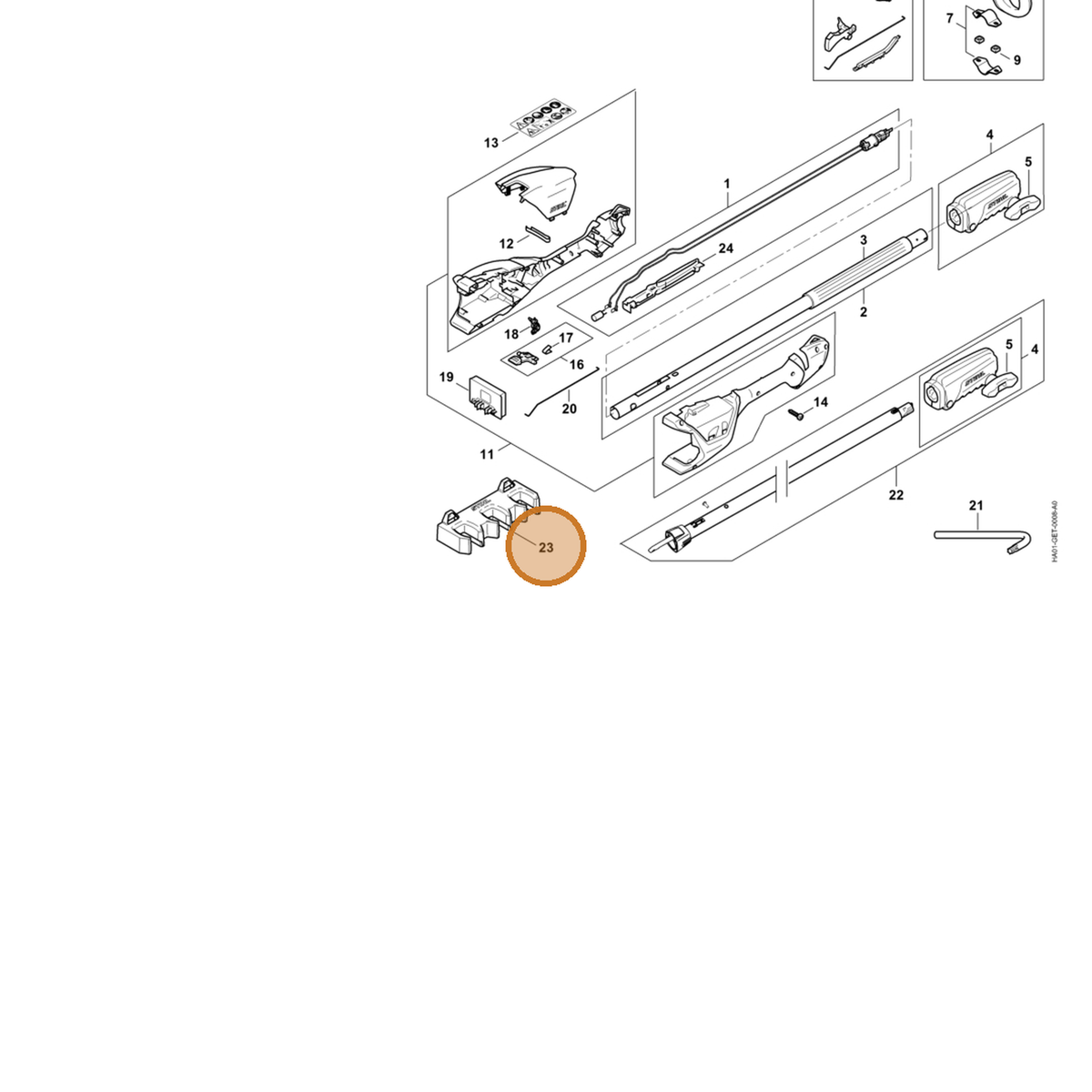 STIHL part HA01-501-2100 — IPL diagram snippet (6x zoom, amber highlight)