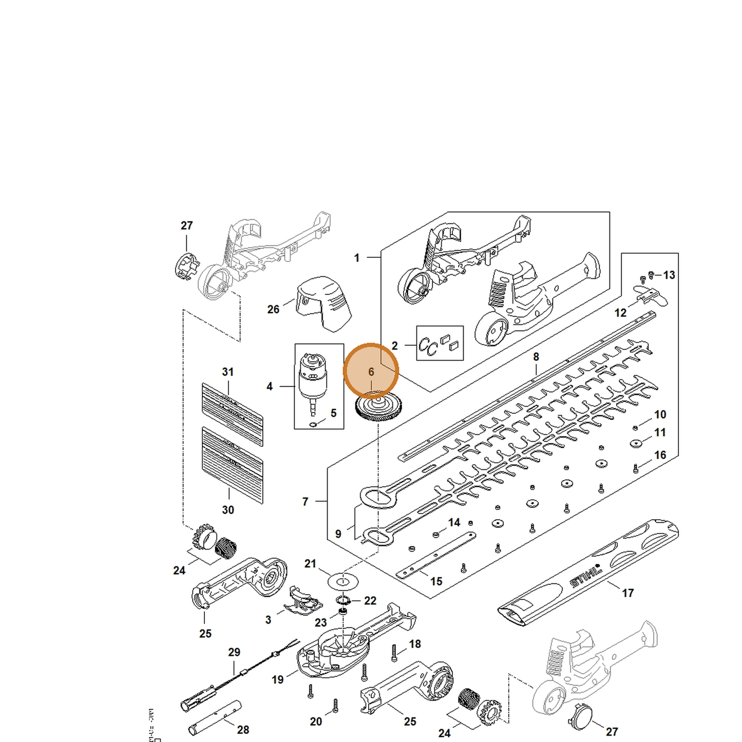 STIHL part HA01-640-1600 — IPL diagram snippet (6x zoom, amber highlight)