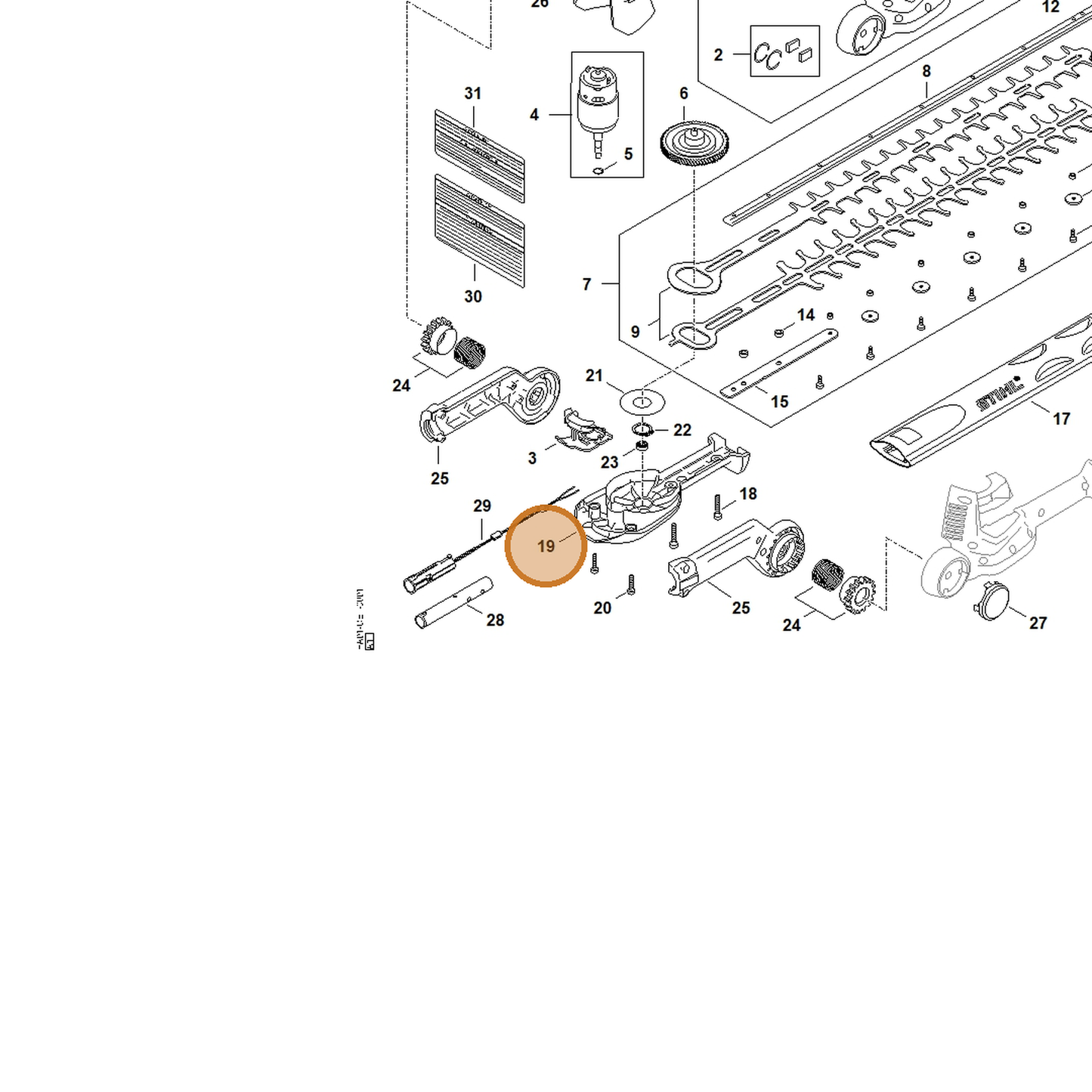 STIHL part HA01-640-5801 — IPL diagram snippet (6x zoom, amber highlight)