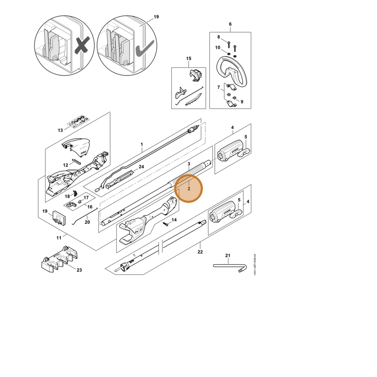 STIHL part HA01-710-7101 — IPL diagram snippet (6x zoom, amber highlight)