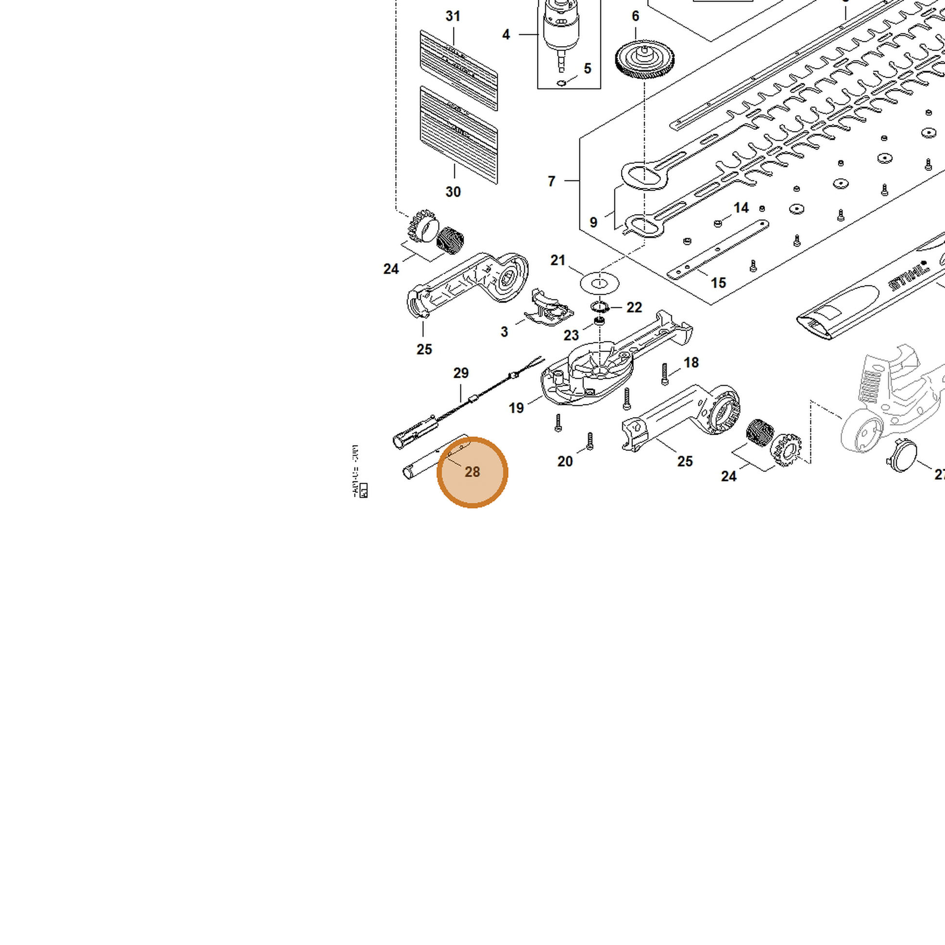 STIHL part HA01-711-0200 — IPL diagram snippet (6x zoom, amber highlight)