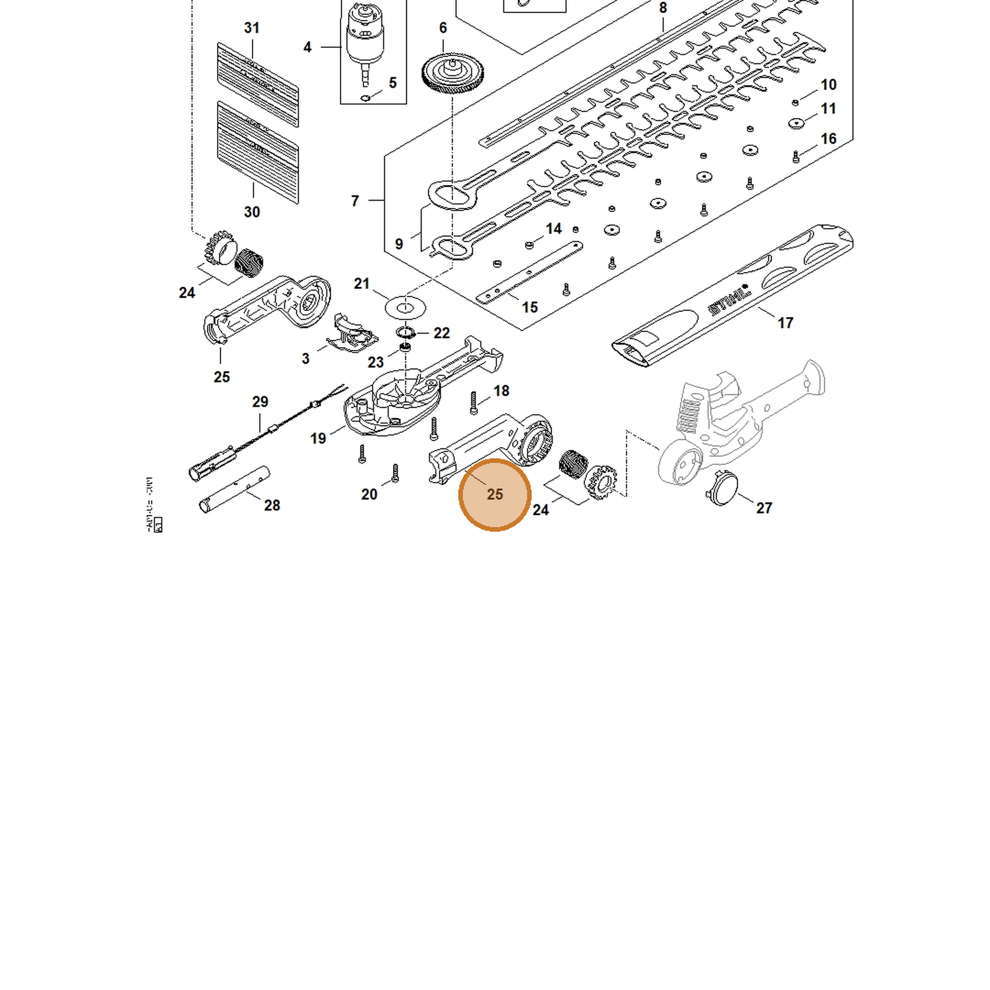 STIHL part HA01-820-1701 — IPL diagram snippet (6x zoom, amber highlight)